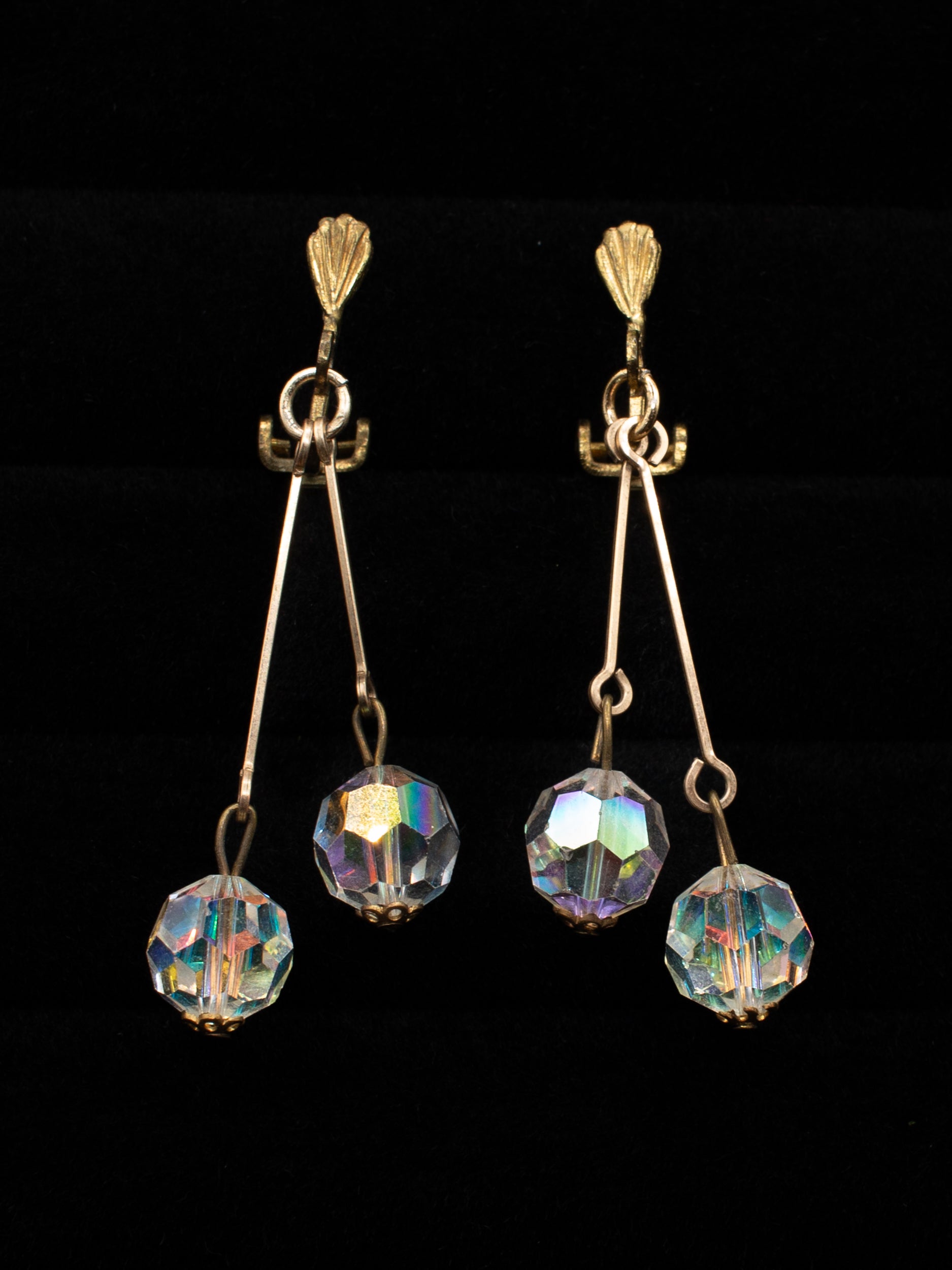 Vintage 50's Aurora Borealis Clip-on Earrings in Gold by Northern Grip