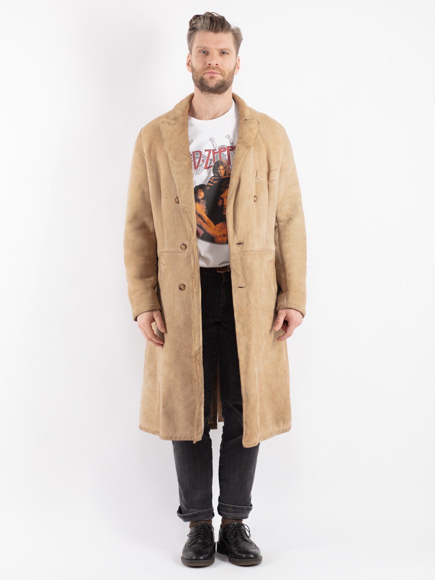 Vintage 70's Men Sheepskin Coat in Beige by Northern Grip