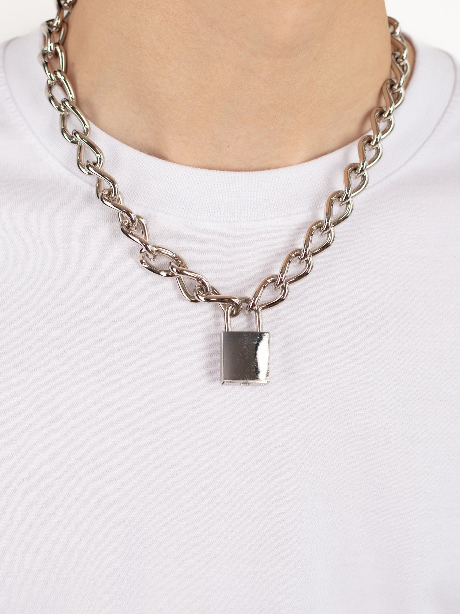 Unisex Thick Silver Tone Padlock Chain Necklace by Northern Grip