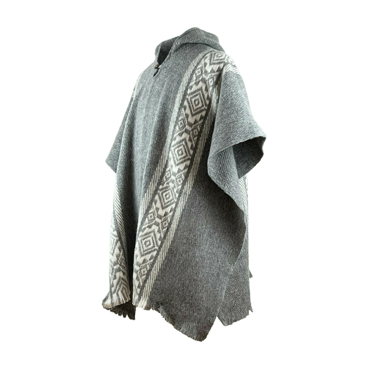 Llama Wool Unisex South American Handwoven Hooded Poncho - gray by ECUALAMA