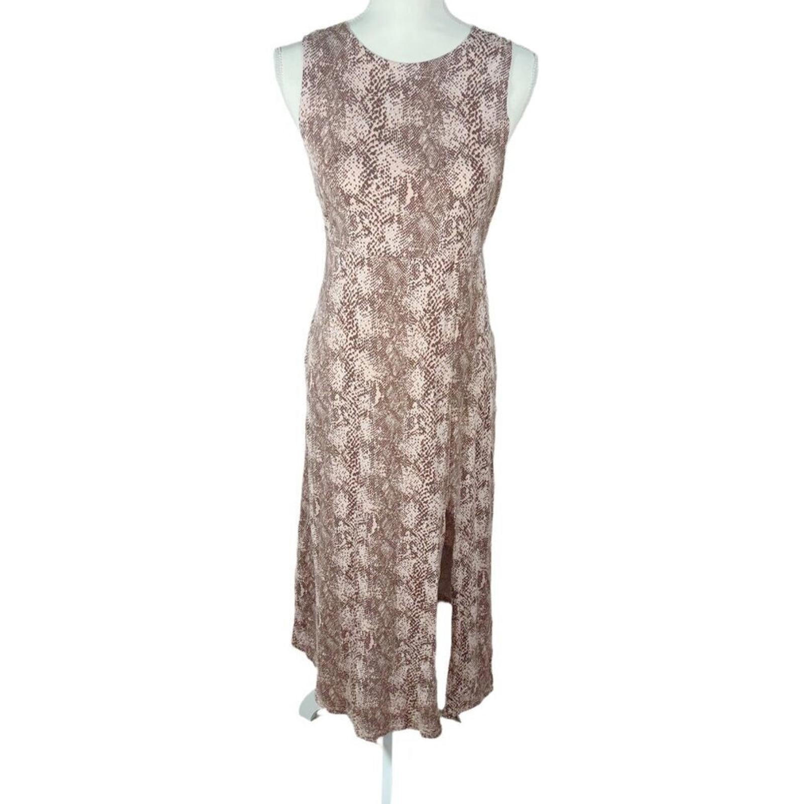 Urban Outfitters UO Pink and Brown Snakeprint Midi Dress Slit Women's by Hot Girl Secondhand