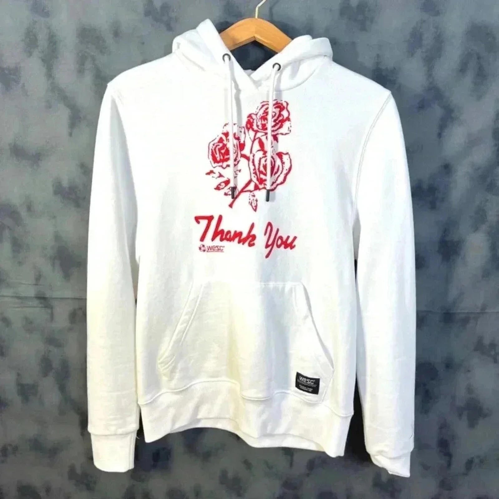 wesc White Thank You Fleece Lined Hoodie Roses Men's Size M by Hot Girl Secondhand