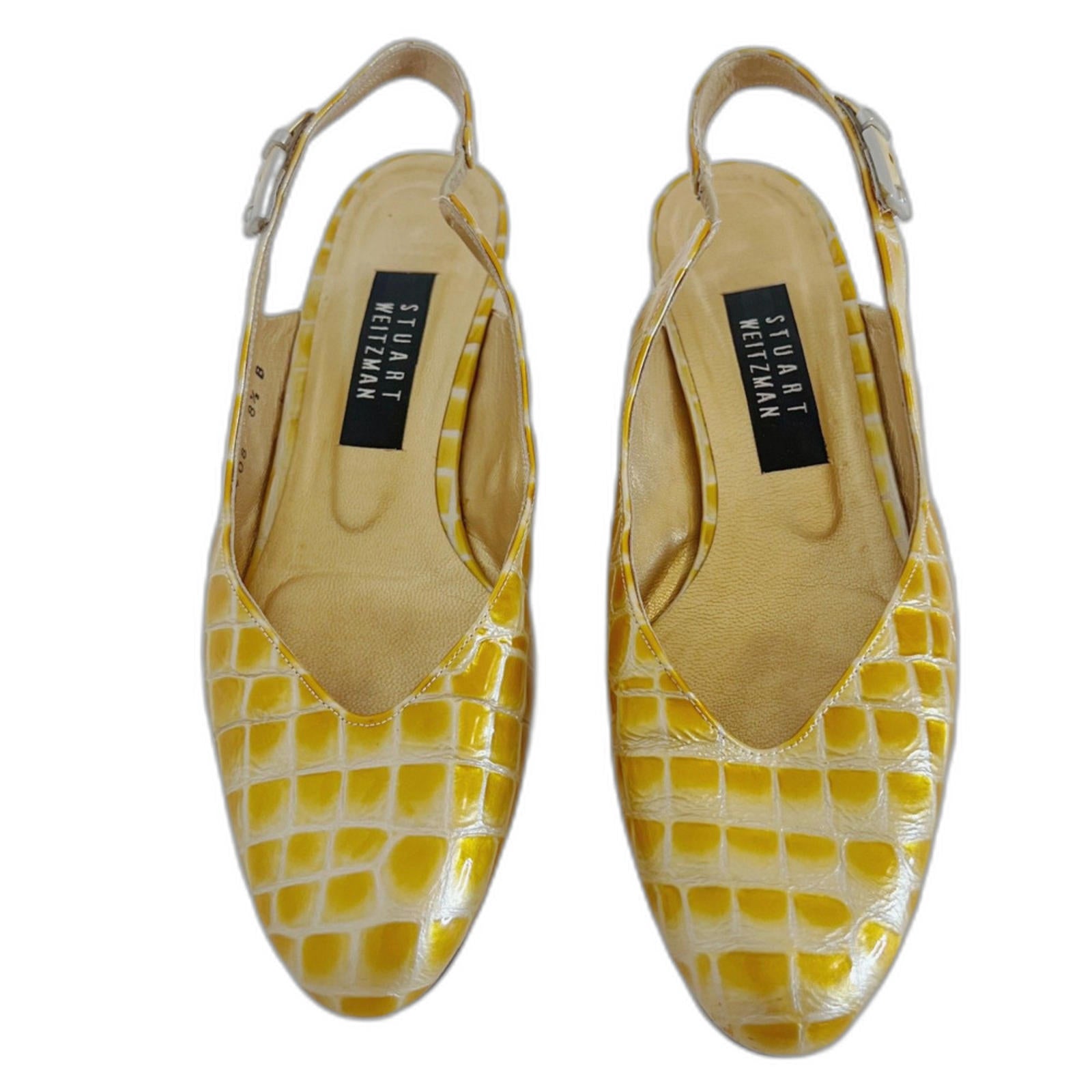 Stuart Weitzman RARE 90s Yellow Crocodile Patent Leather Slingback Siz by Hot Girl Secondhand