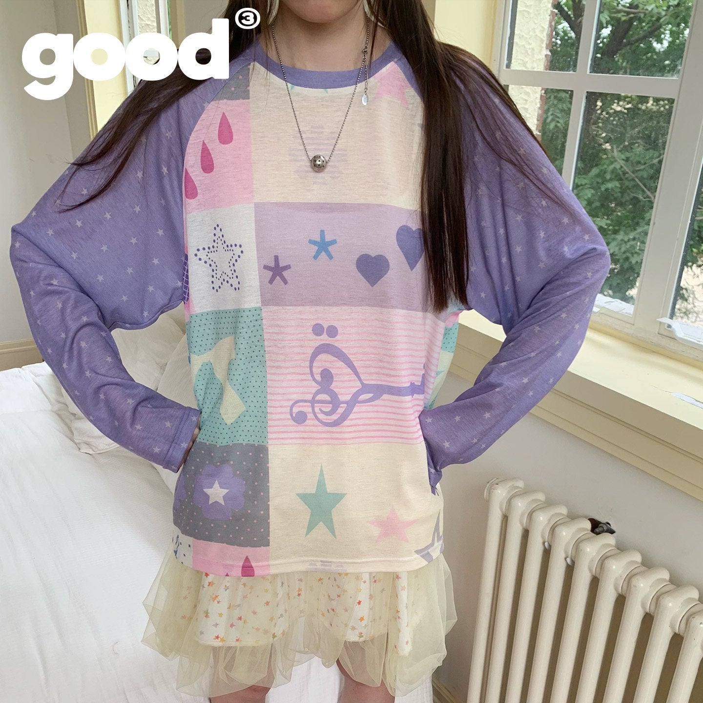 Dreamy Star Patchwork Top | Fairy Kei Harajuku Layering Shirt by Land Decora