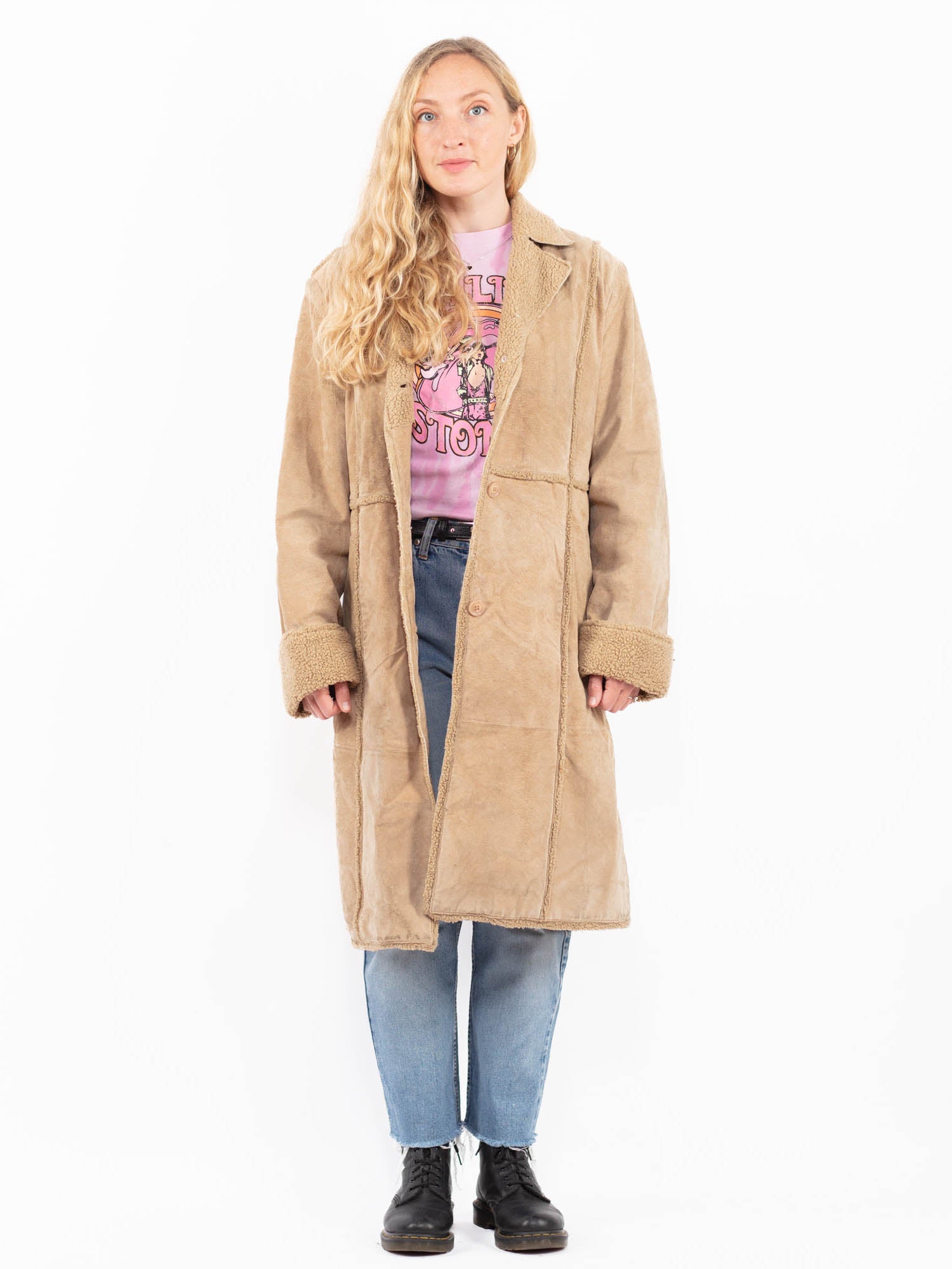 Vintage 90's Women Suede Sherpa Coat in Beige by Northern Grip