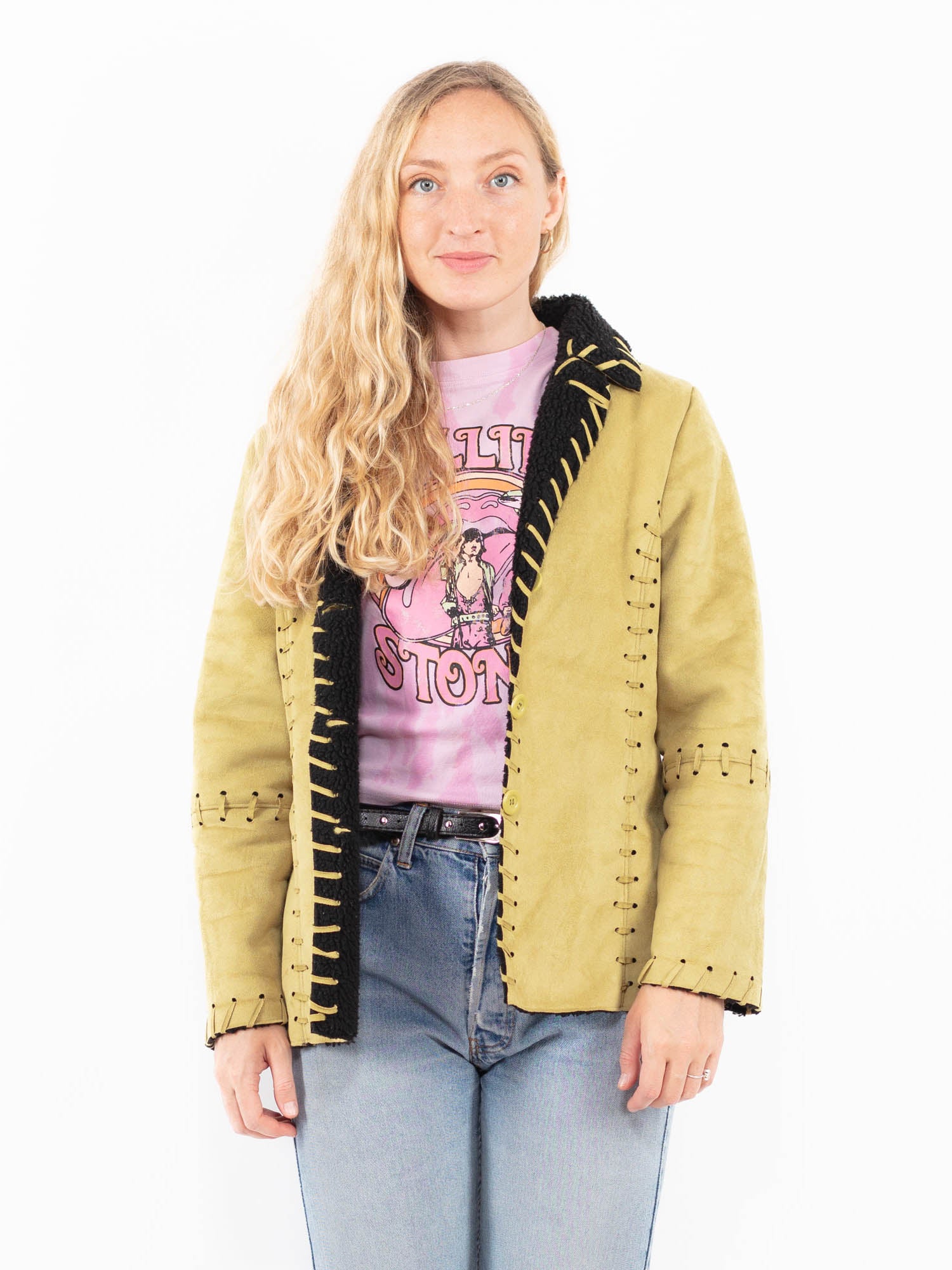 Vintage 00's Women Faux Sheepskin Jacket in Green by Northern Grip