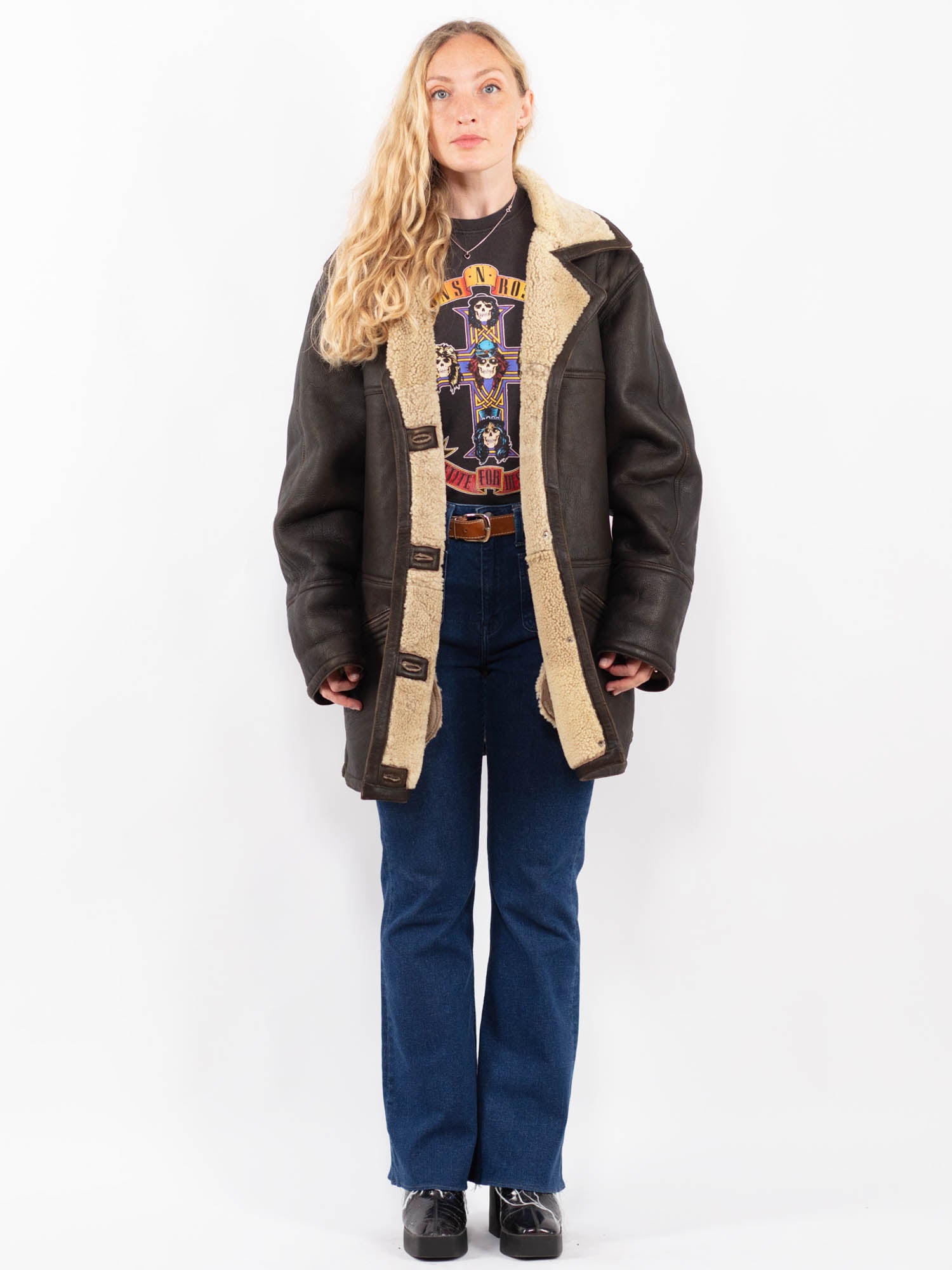 Vintage 90's Women Sheepskin Coat in Brown by Northern Grip