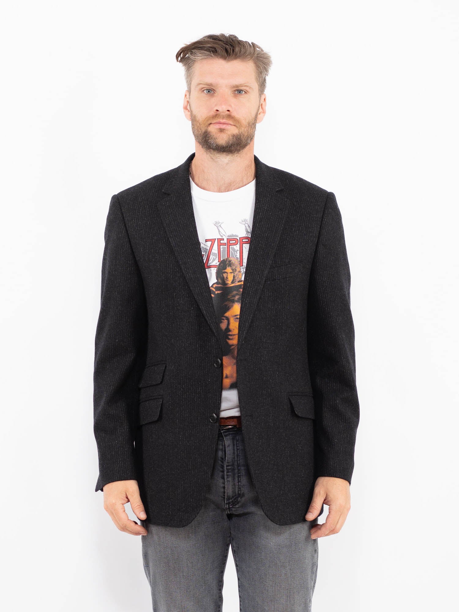 Vintage 90's Men Wool Blazer Jacket in Gray by Northern Grip