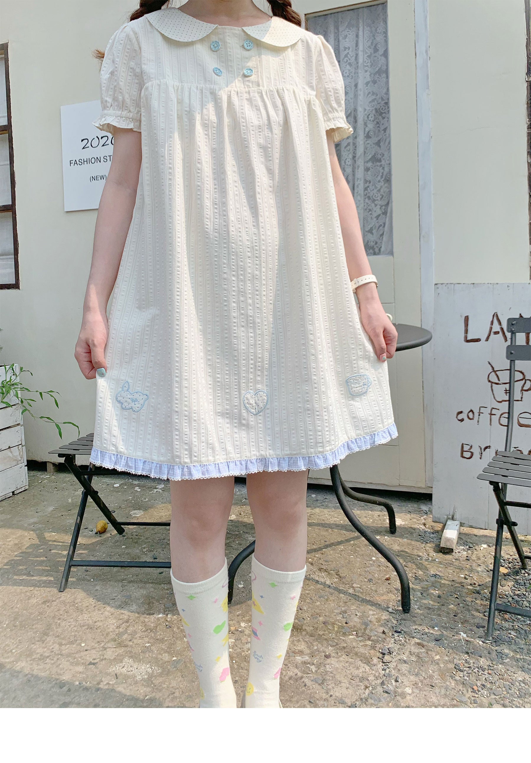 Pastel Yellow Peter Pan Collar Dress | Kawaii Japanese Girly Mini Dress by Land Decora