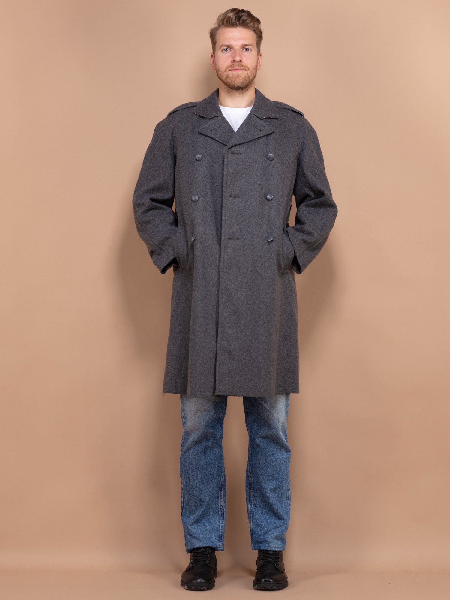Vintage 70's Men Military Wool Coat in Grey by Northern Grip