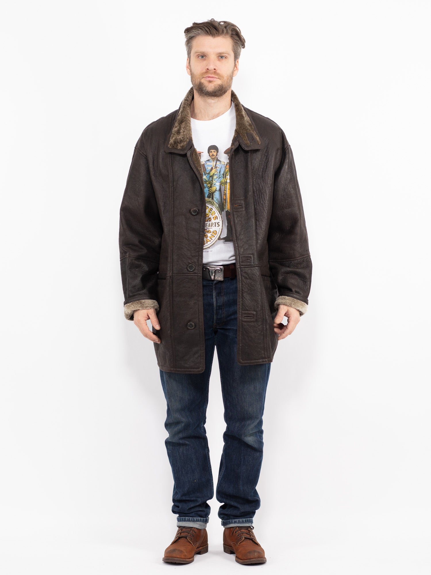 Vintage 90's Men Sheepskin Coat in Brown by Northern Grip