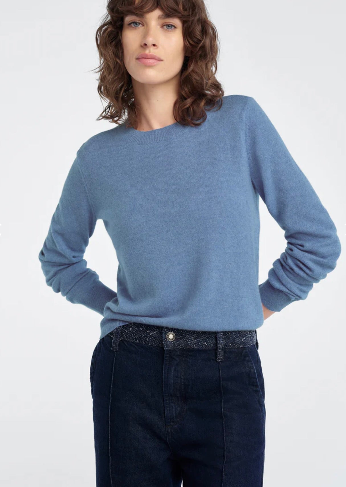 Favorite Daughter The Favorite Cashmere Crew in River Blue by Sierra Deene