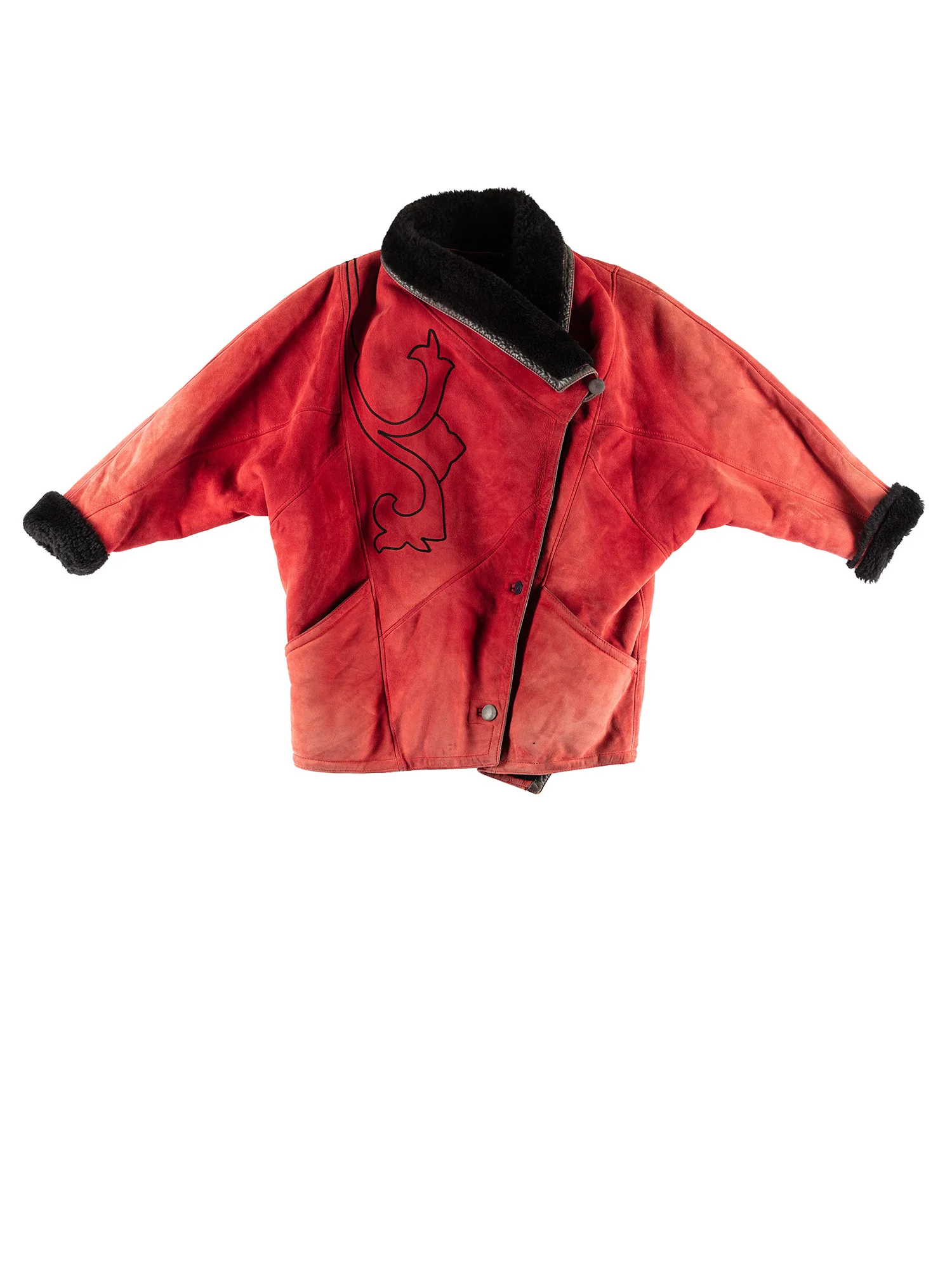 Vintage 80's Women Sheepskin Coat in Red by Northern Grip