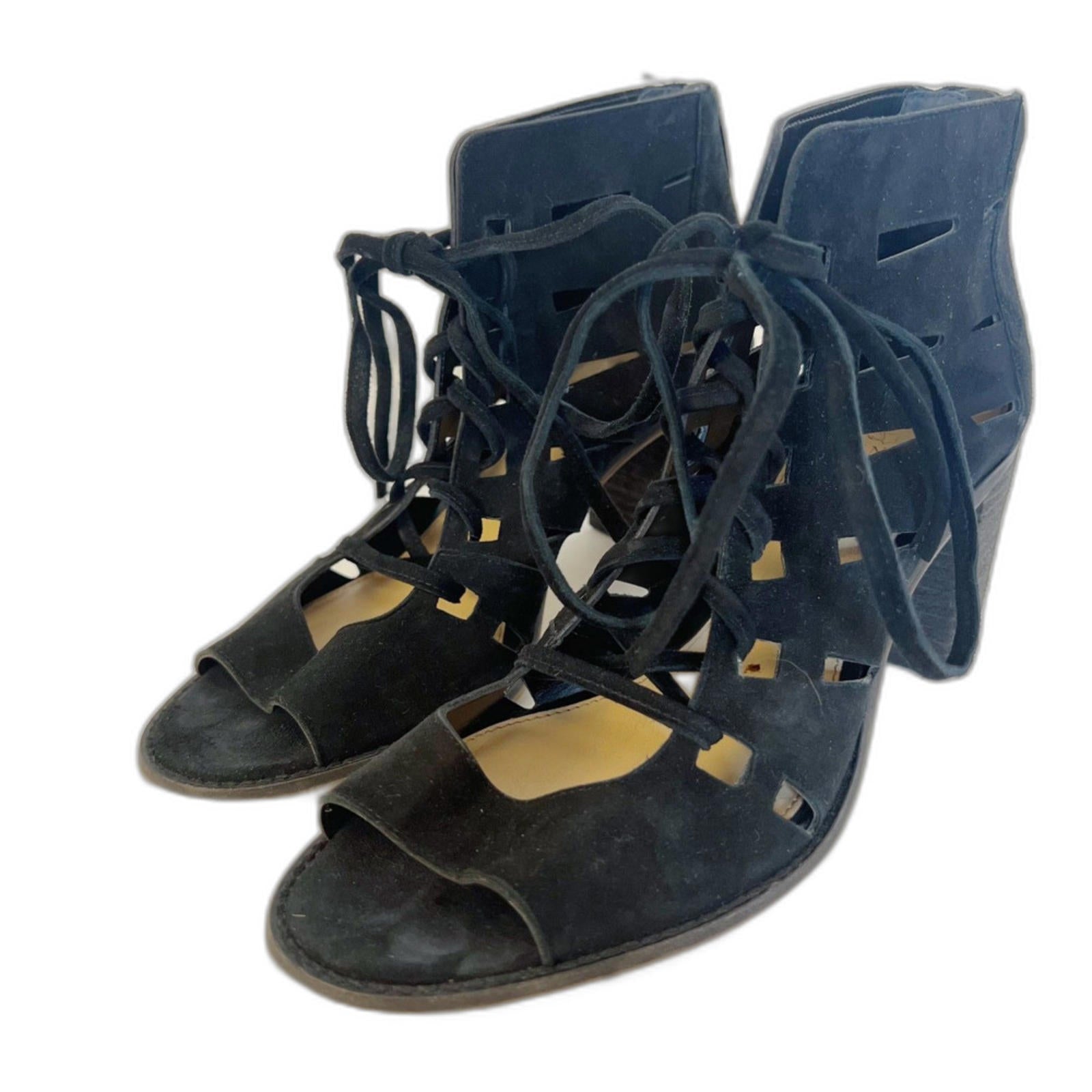 Vince Camuto Tressa Black Suede Lace Up Sandal Bootie Heeled Size 10 by Hot Girl Secondhand