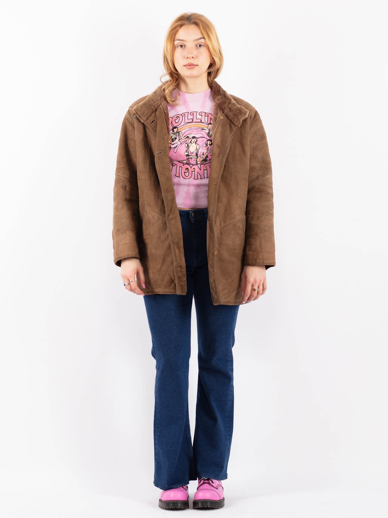 Vintage 70's Women Sheepskin Coat in Brown by Northern Grip