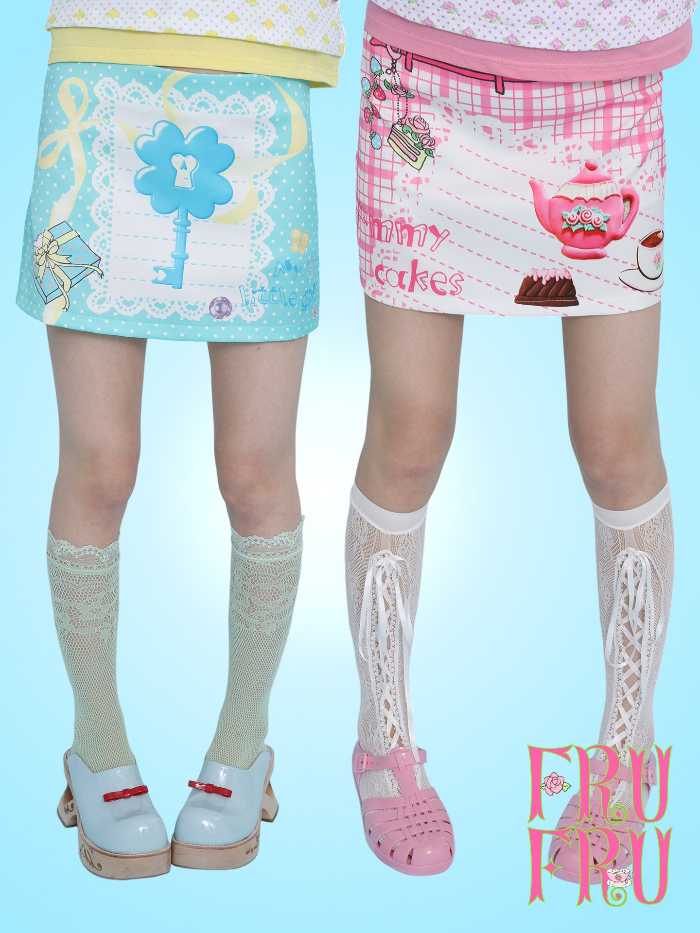 Mint Rose Print A-Line Skort - frufru by Land Decora