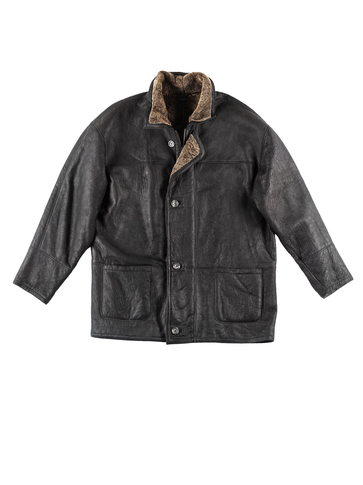 Vintage 90's Men Sheepskin Coat in Black by Northern Grip