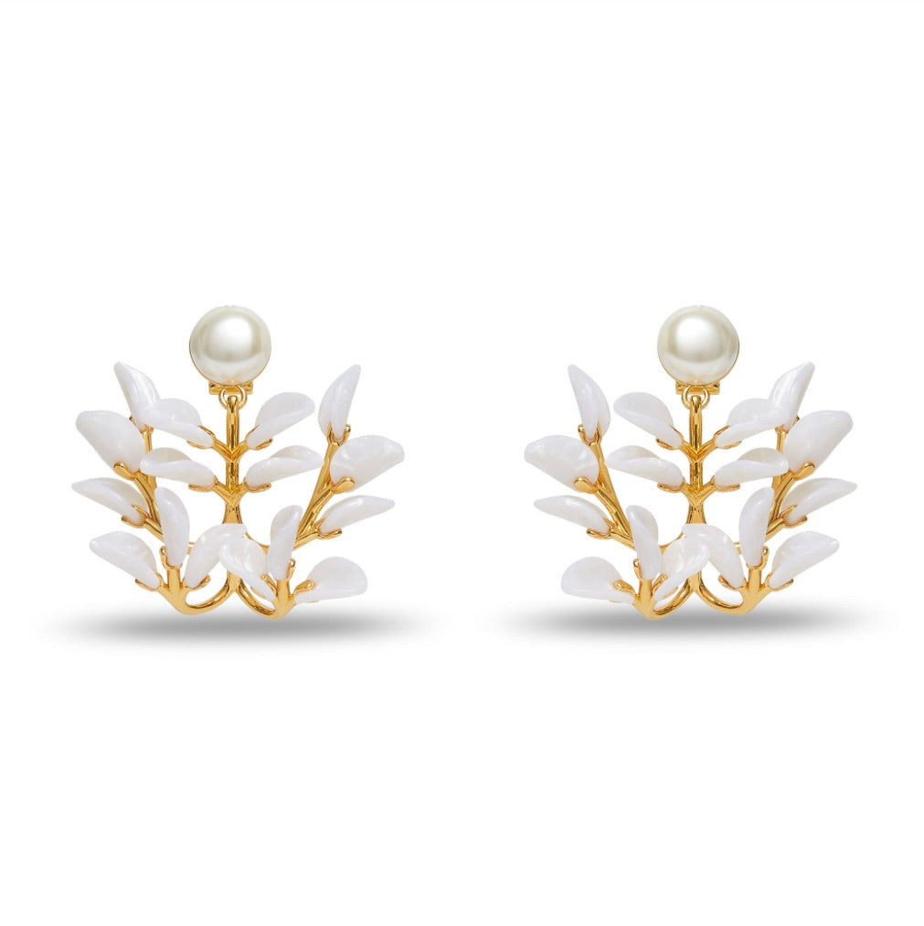 Mother of Pearl Vine Leaf Chandelier Earrings by Sierra Deene