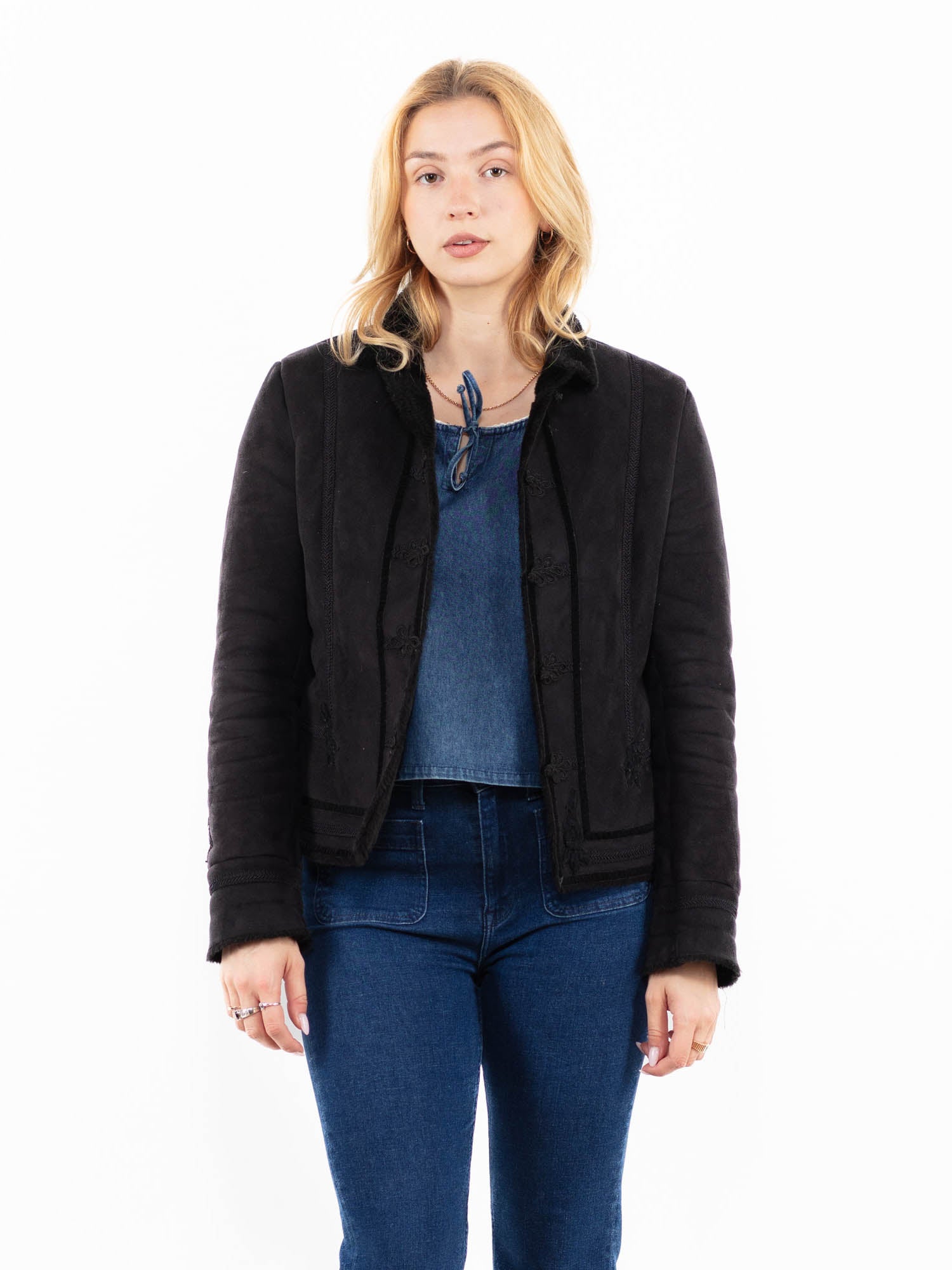 Vintage 00's Women Faux Sheepskin Jacket in Black by Northern Grip