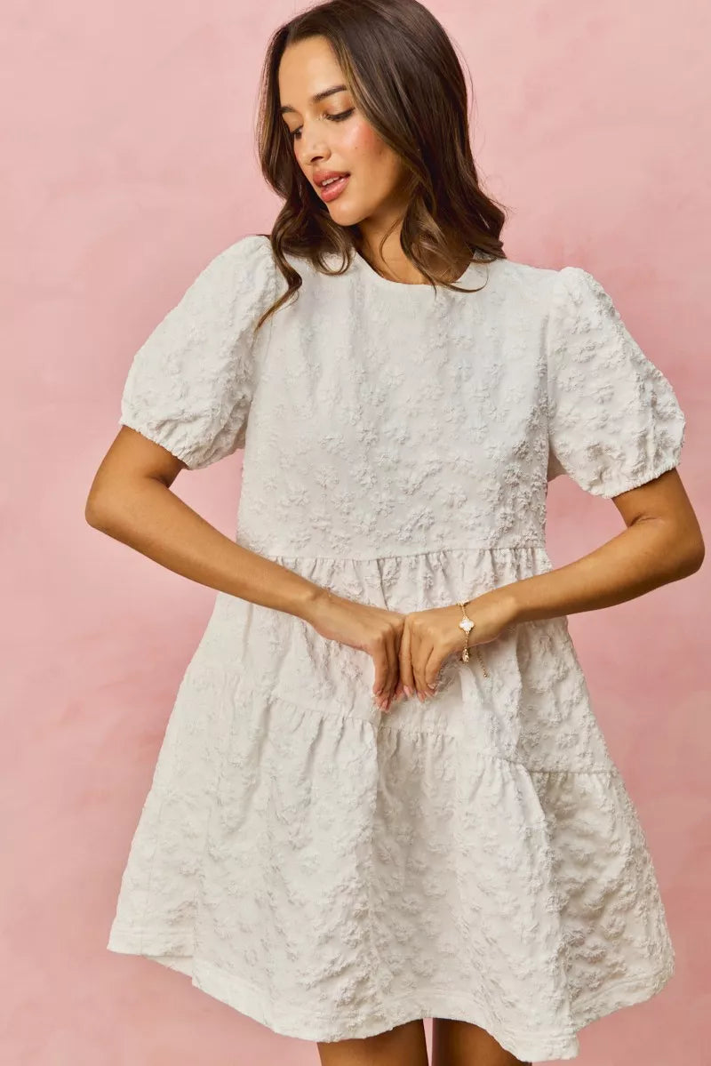 FLORAL JACQUARD TIERED SHORT MINI DRESS by RAËLIV