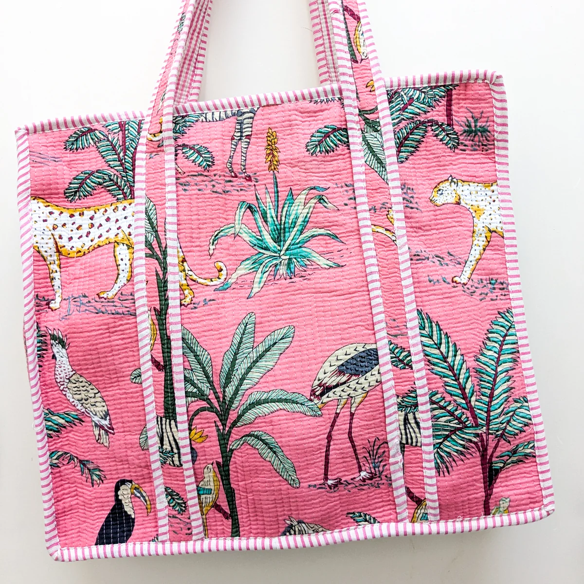 Quilted Market Tote Bags: Colourful Screen Printed Kantha Tote Bags, E by Shakti.ism