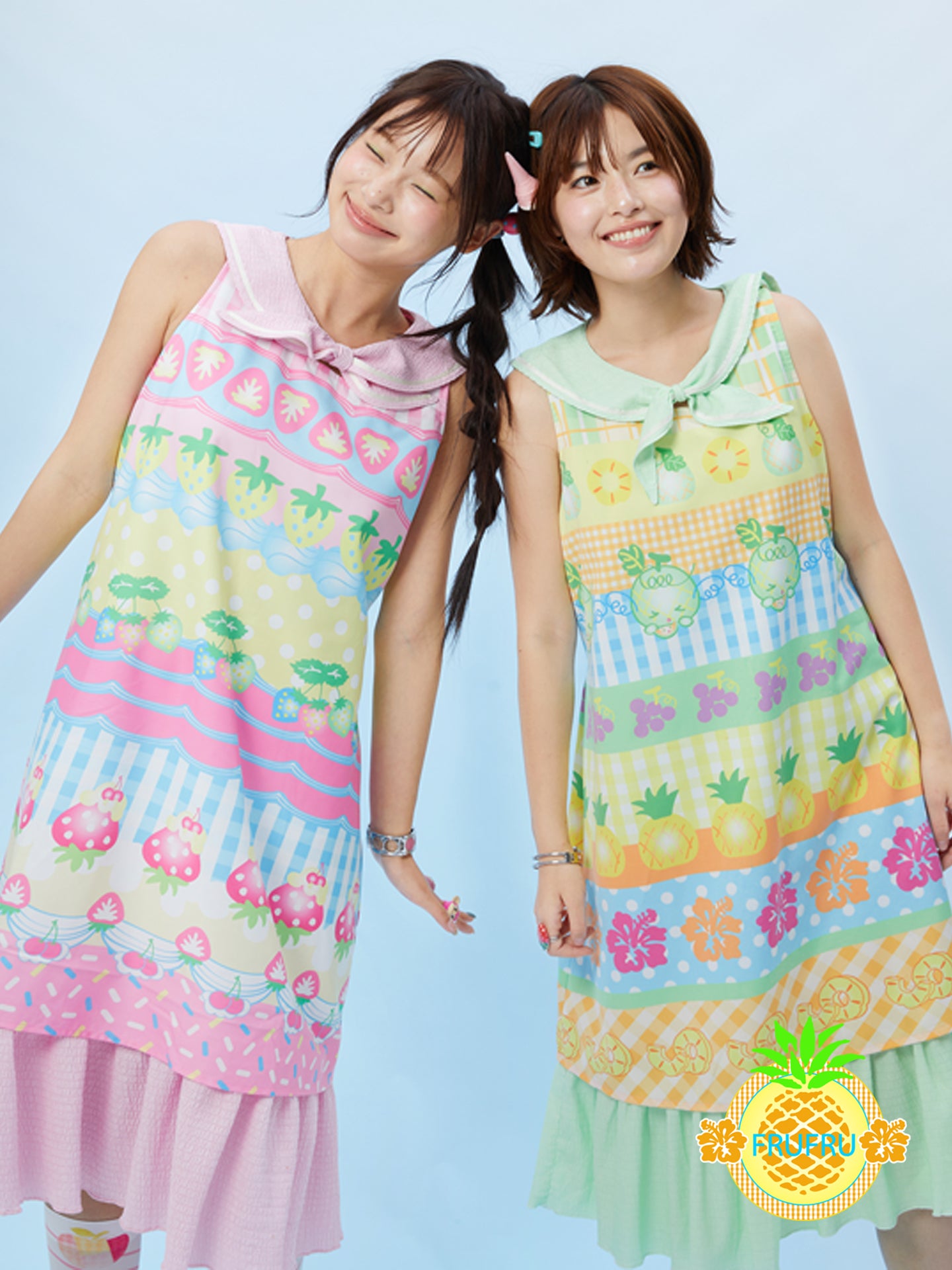 frufru - Harajuku Fruit Print Cotton Dress with Removable Sailor Collar by Land Decora
