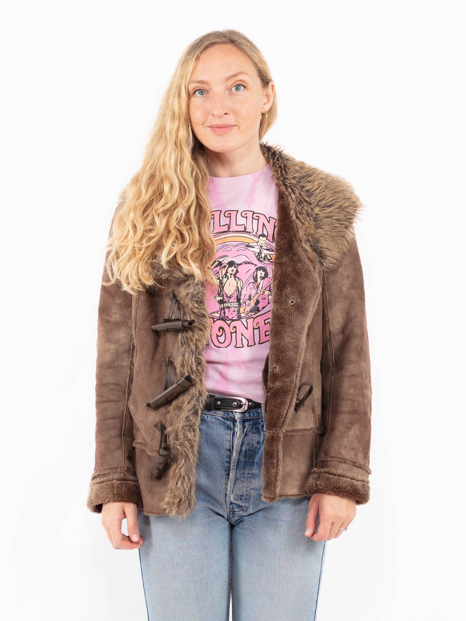 Vintage 00's Penny Lane Faux Sheepskin Jacket in Brown by Northern Grip