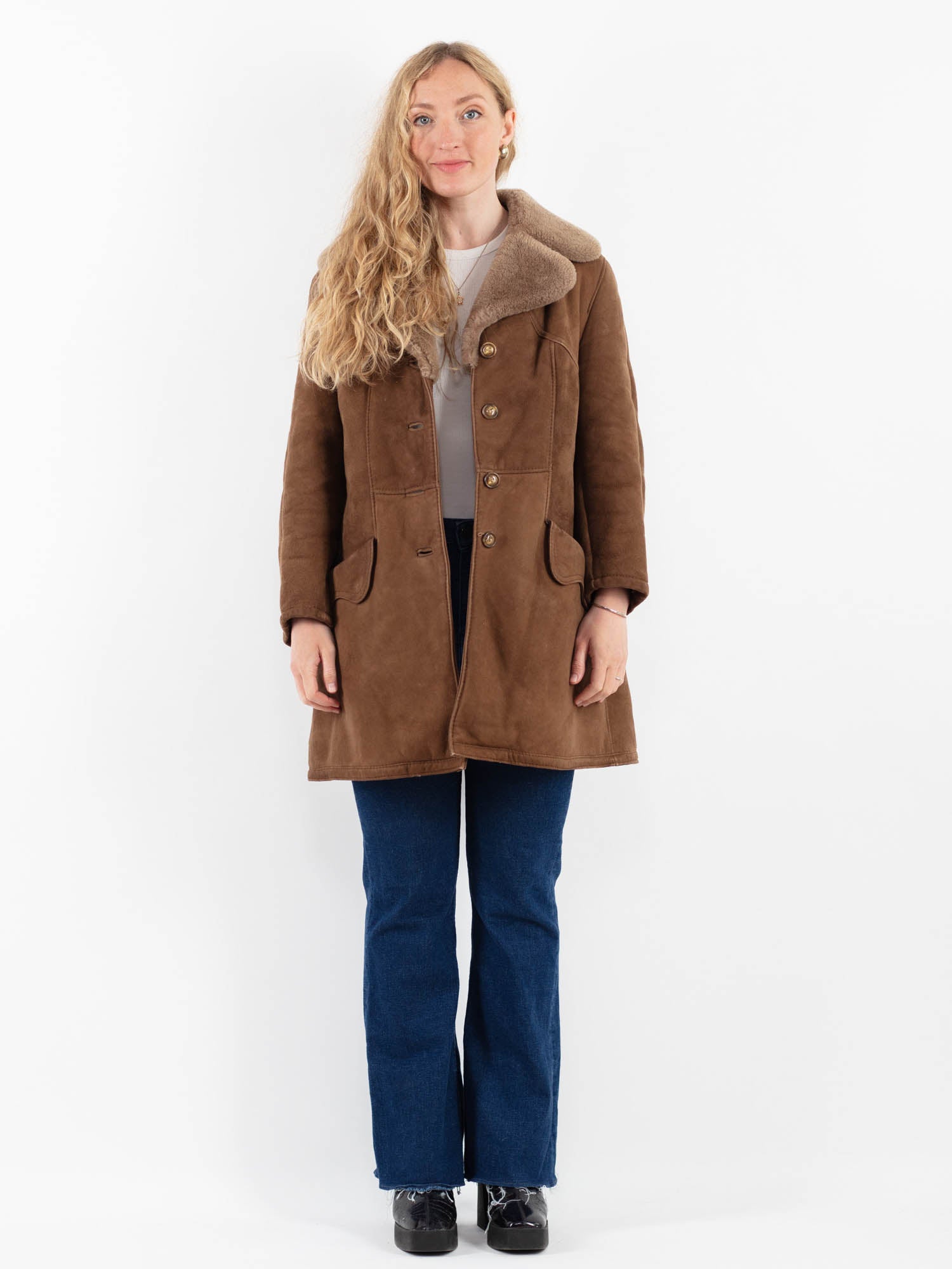 Vintage 70's Women Sheepskin Coat in Brown by Northern Grip