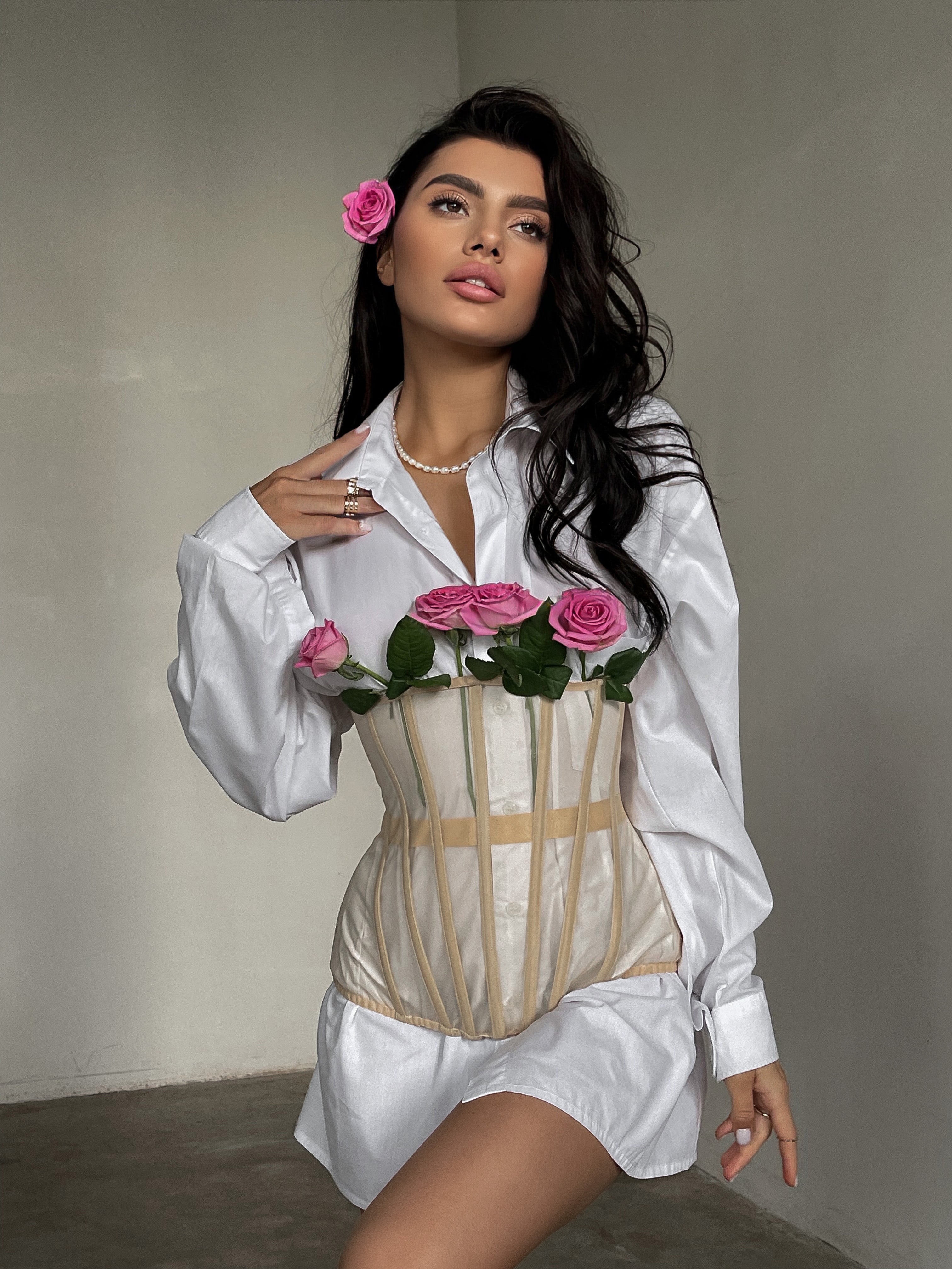Basic Cupless Corset in Beige by MERIEL