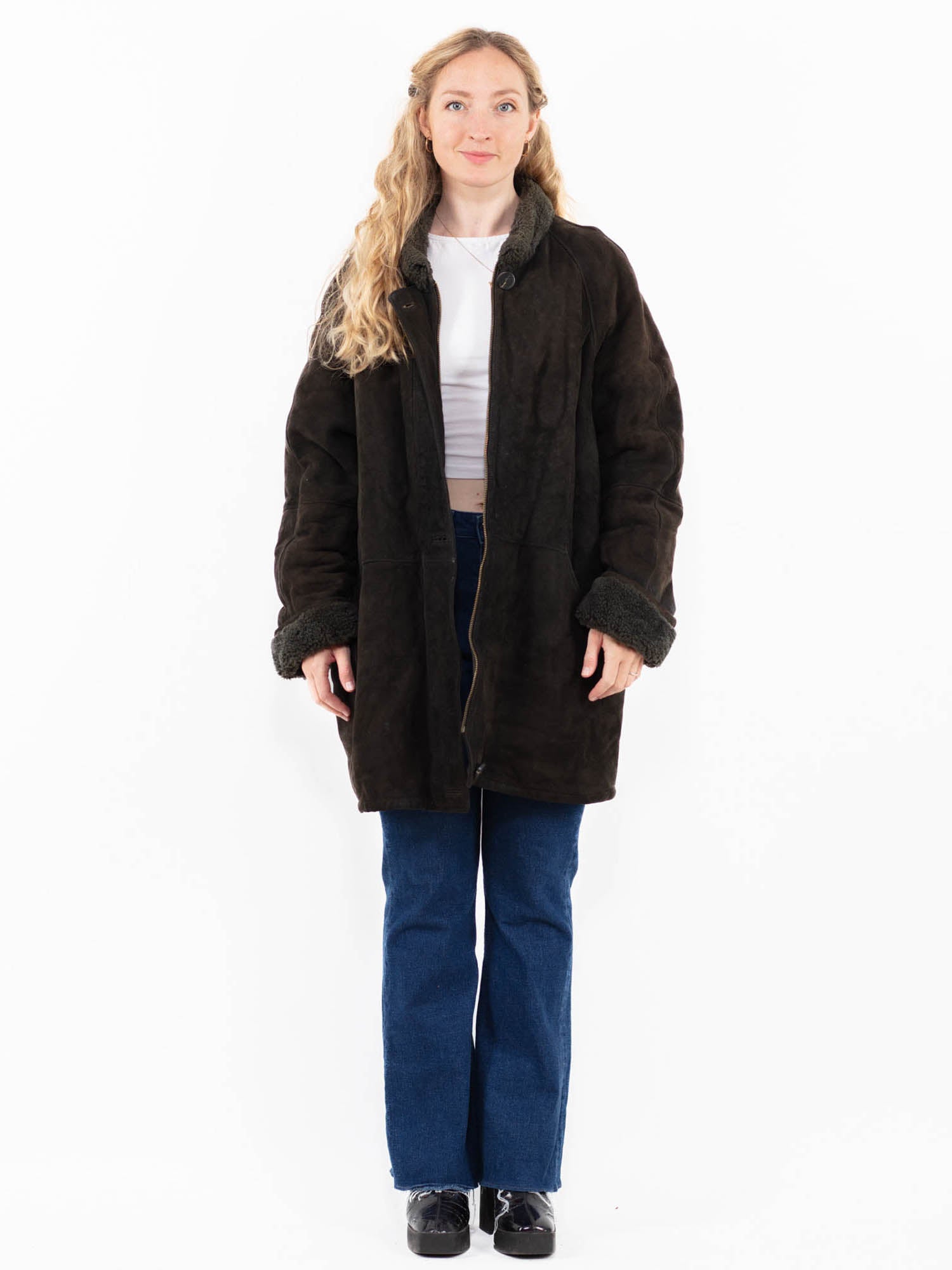 Vintage 90's Women Sheepskin Coat in Brown by Northern Grip