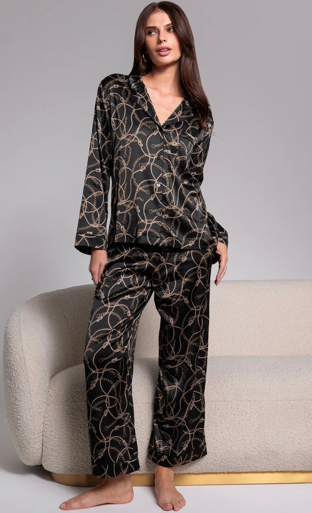 Generation Love Elina Pajama Set in Rope Chain Black Gold by Sierra Deene