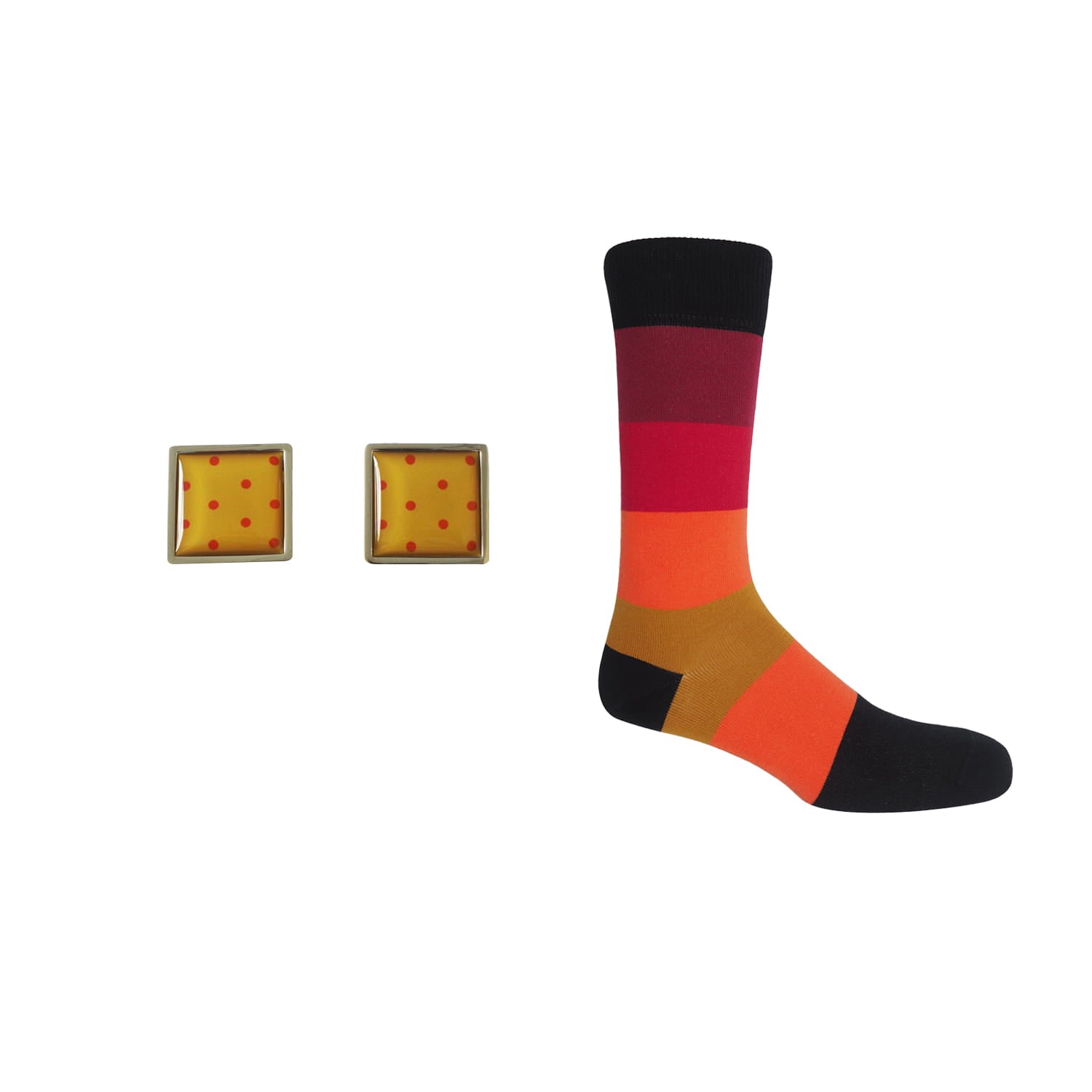 Groom's Set - Block Stripe Volcano Socks & Honey Cufflink by Peper Harow