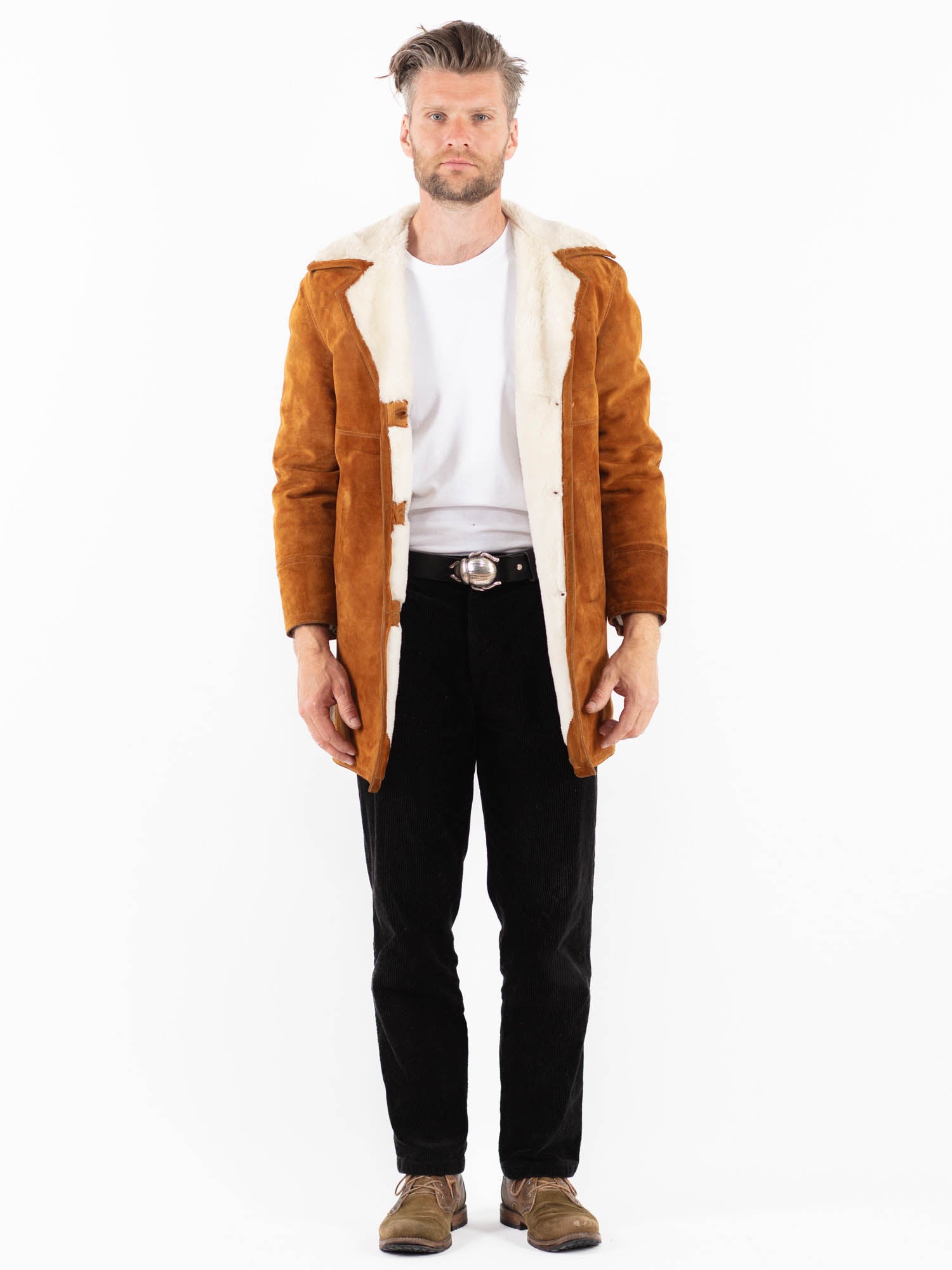 Vintage 90's Men Sheepskin Coat in Brown by Northern Grip