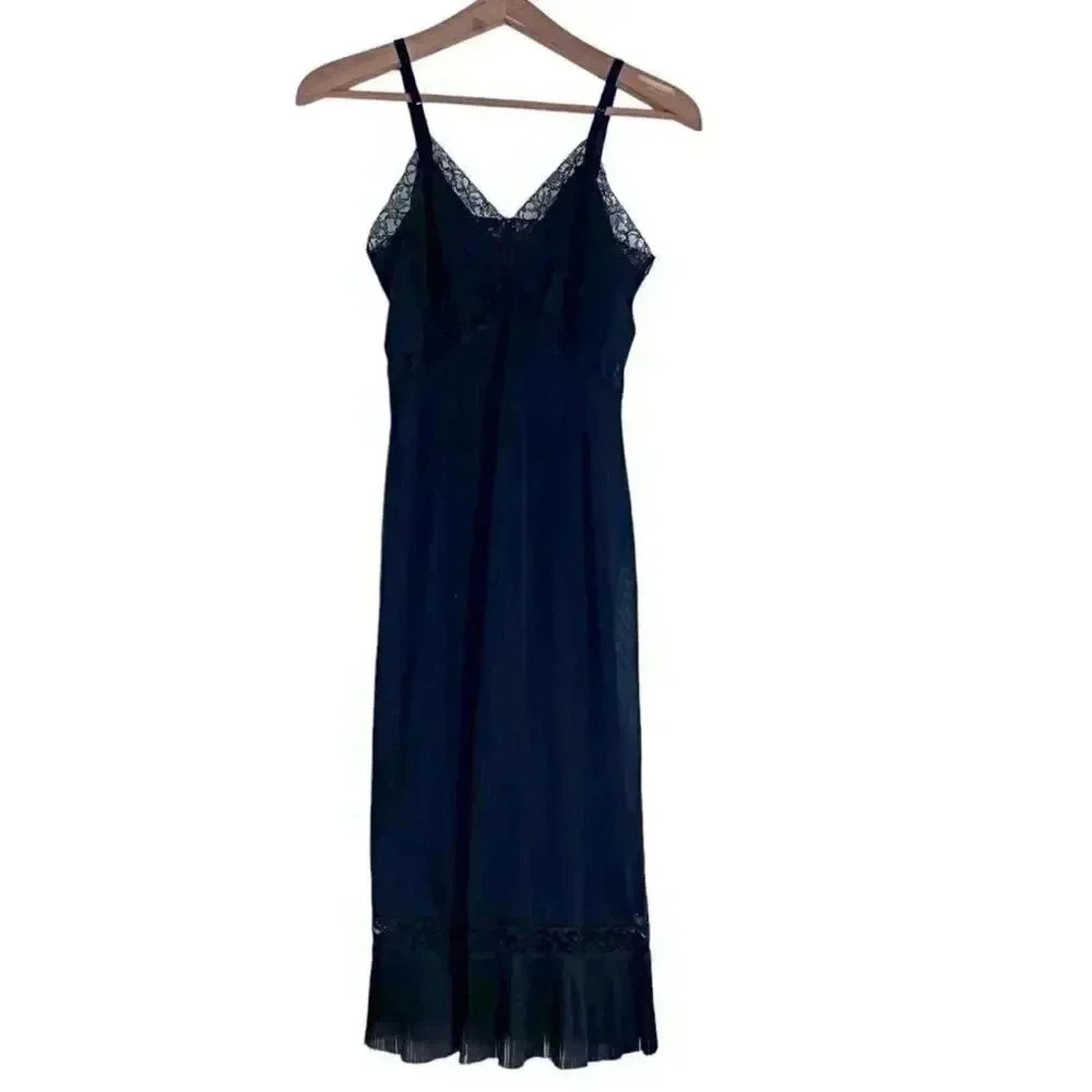 Vintage Vanity Fair Black Lace Slip Midi Dress Women's Size 4 by Hot Girl Secondhand