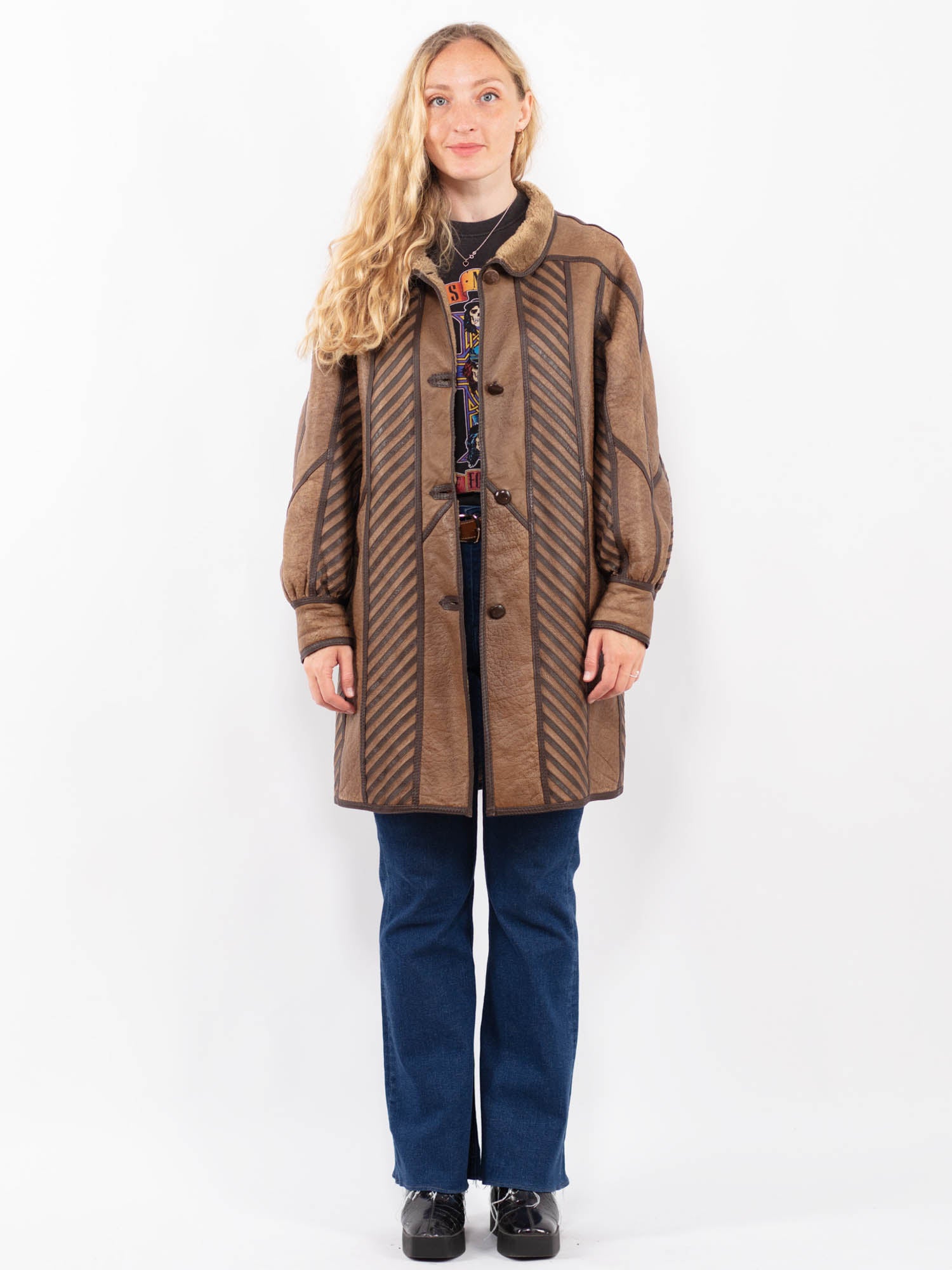 Vintage 80's Women Sheepskin Coat in Brown by Northern Grip
