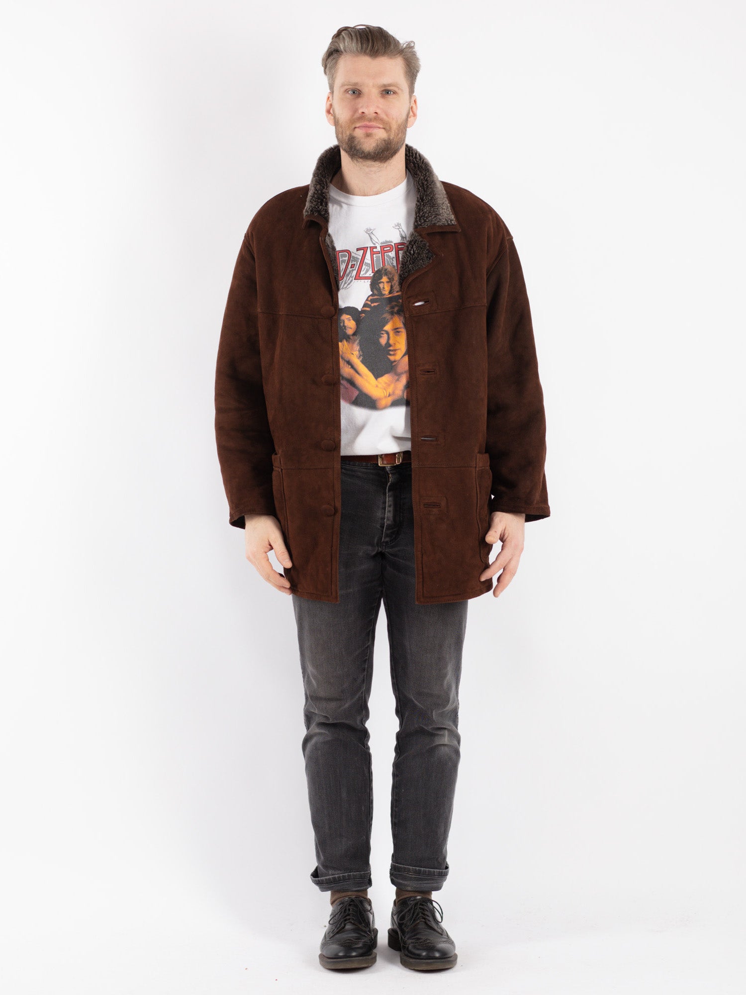 Vintage 00's Men Sheepskin Coat in Brown by Northern Grip