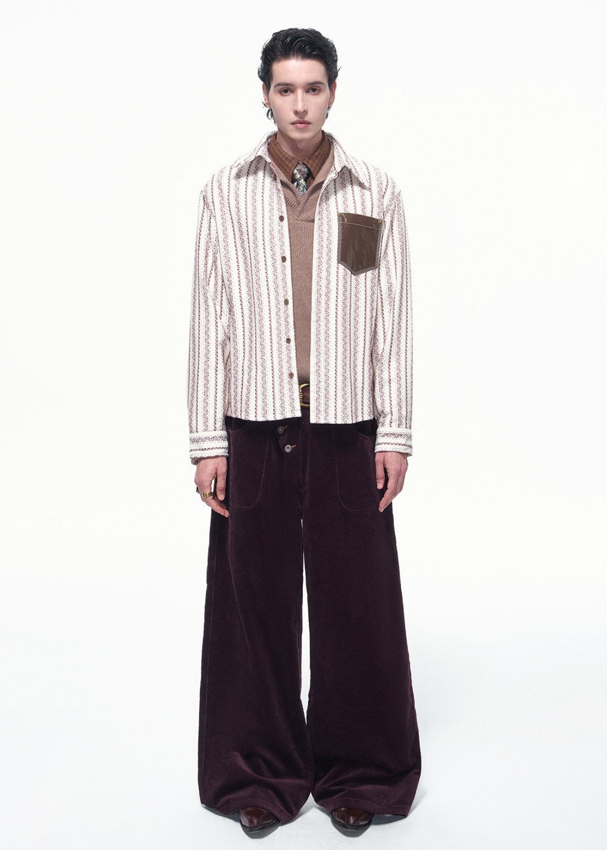 Script-X Stripe Embroid Shirt by OFFCULTURE