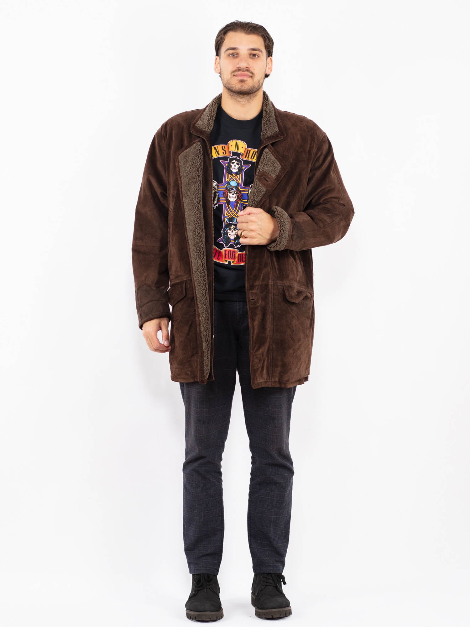 Vintage 90's Men Suede Sherpa Coat in Brown by Northern Grip