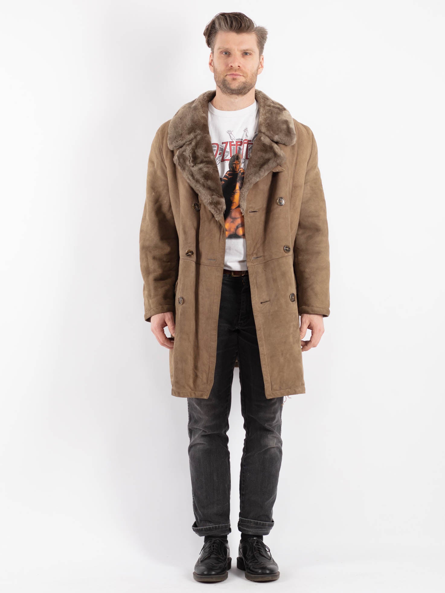 Vintage 70's Men Sheepskin Coat in Beige by Northern Grip