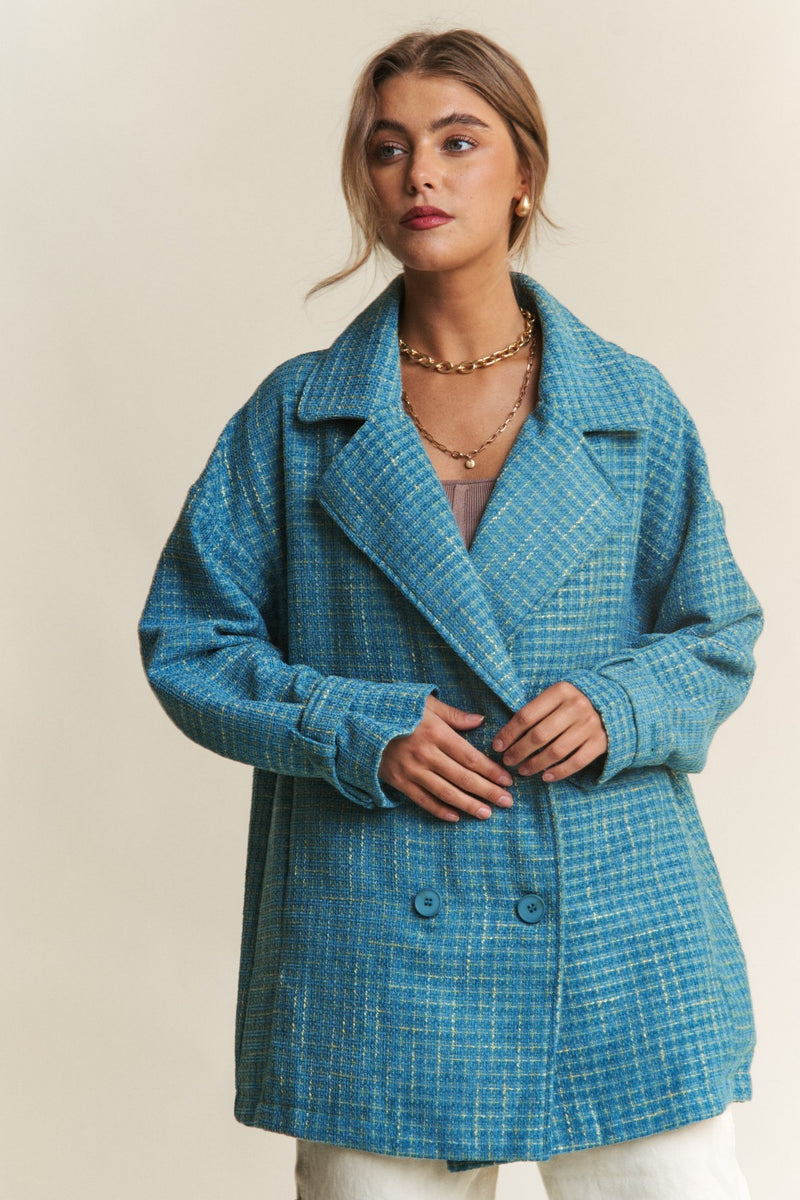 J.NNA Tweed Double-Breasted Long Sleeve Coat by RAËLIV