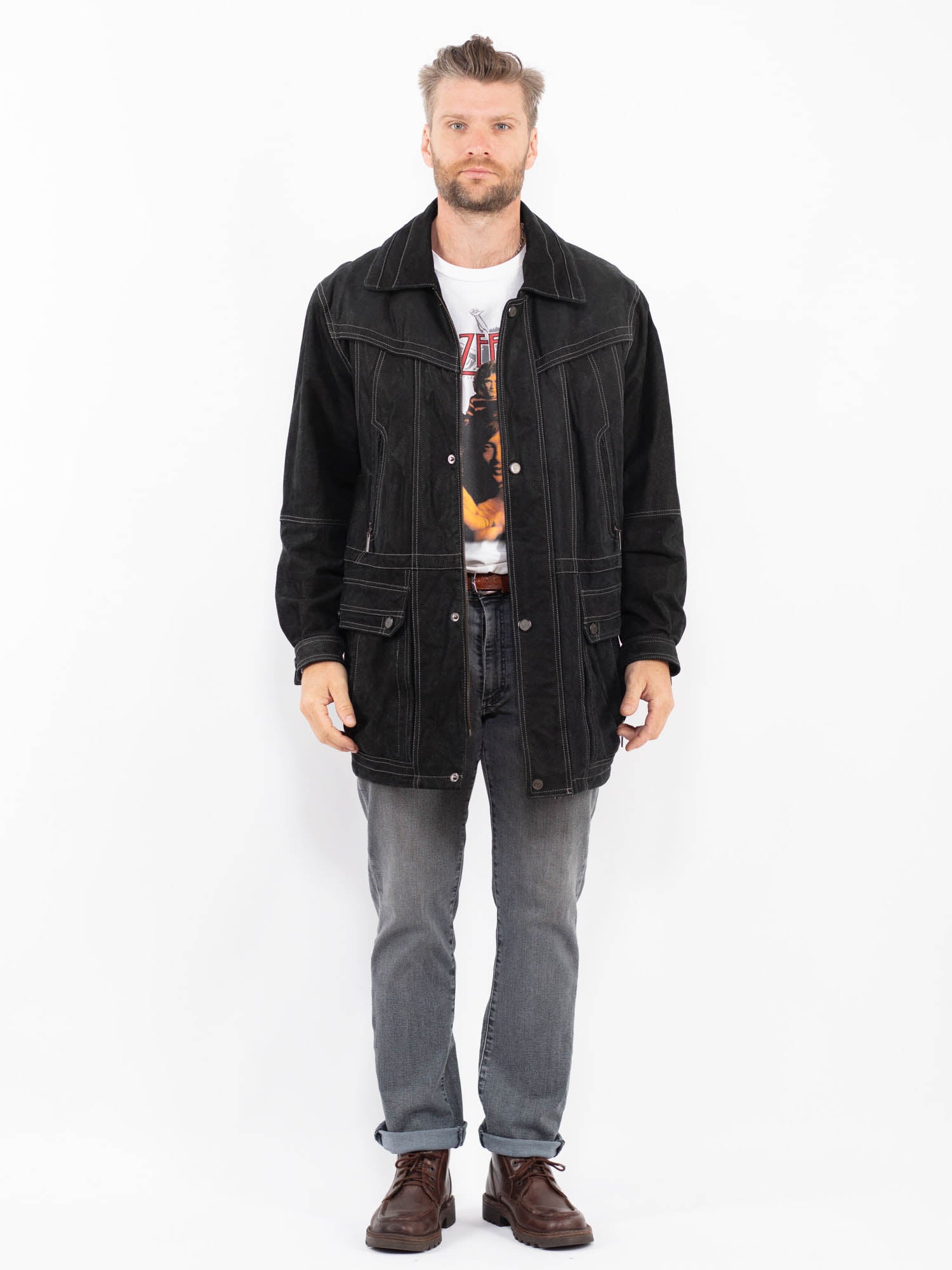 Vintage 90's Men Suede Leather Coat in Black by Northern Grip