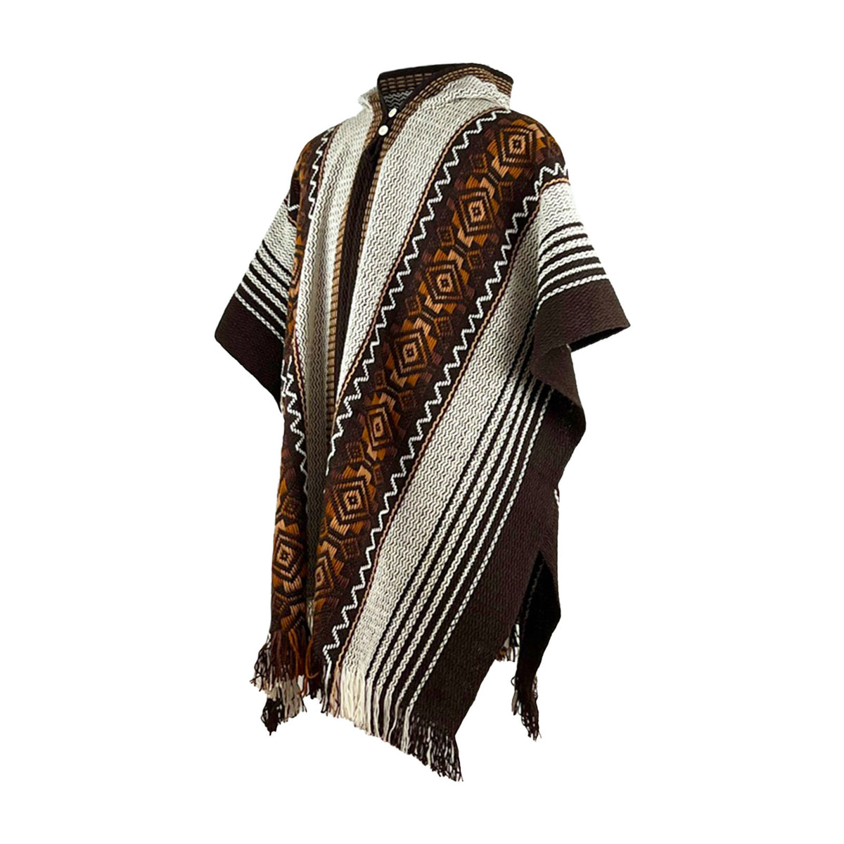 Llama Wool Unisex South American Handwoven Hooded Poncho - black/white by ECUALAMA