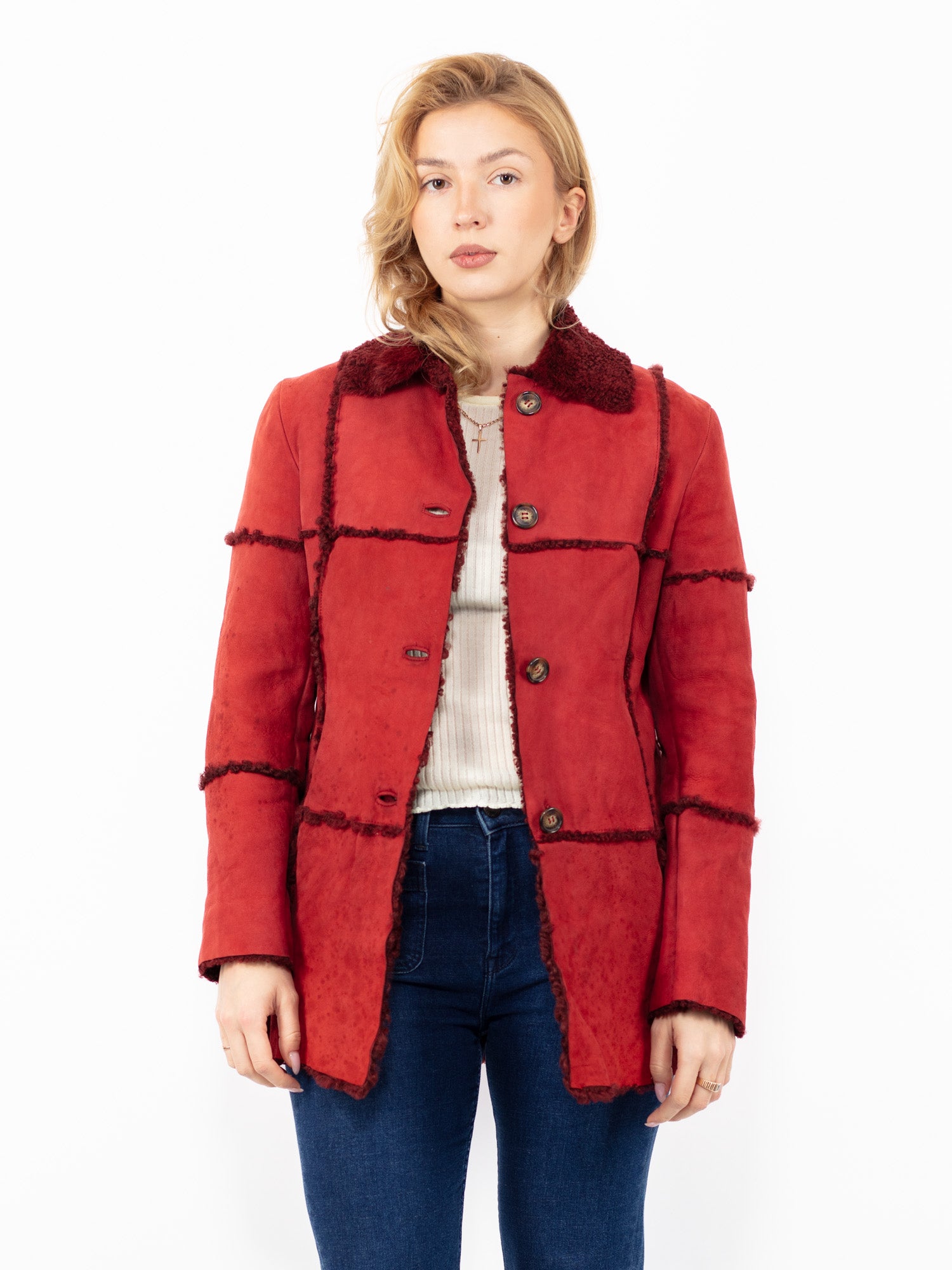 Vintage 90's Women Sheepskin Jacket in Red by Northern Grip