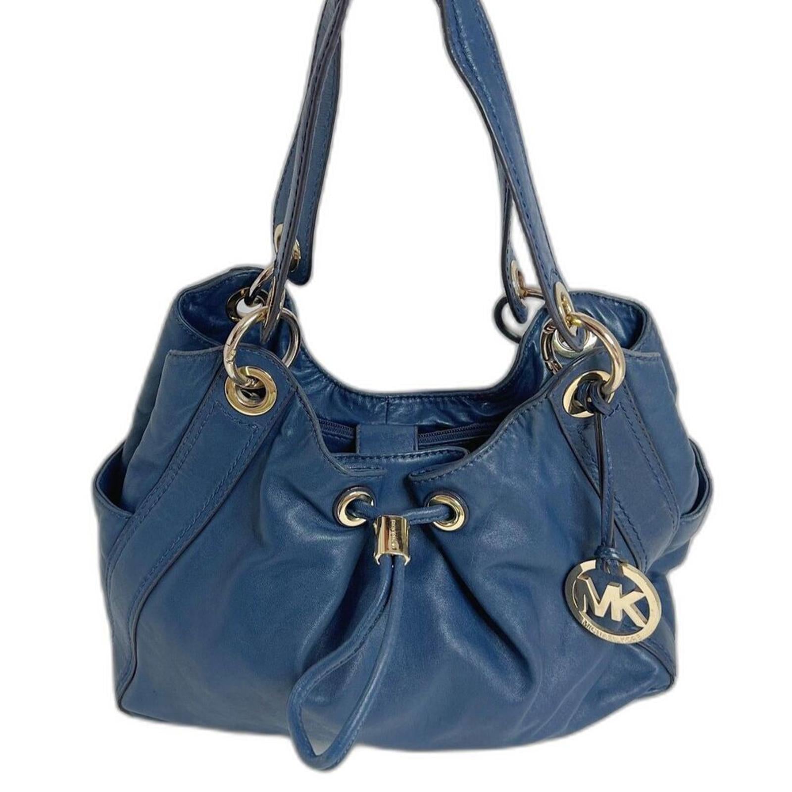 y2k Vintage Michael Kors Navy Blue Ludlow Leather Drawstring Shoulder by Hot Girl Secondhand