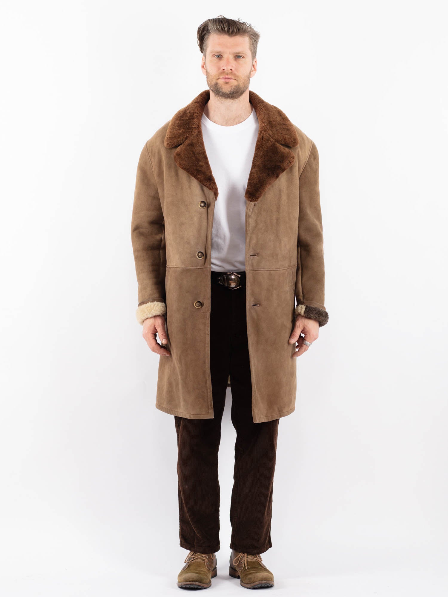 Vintage 70's Men Sheepskin Coat in Beige by Northern Grip