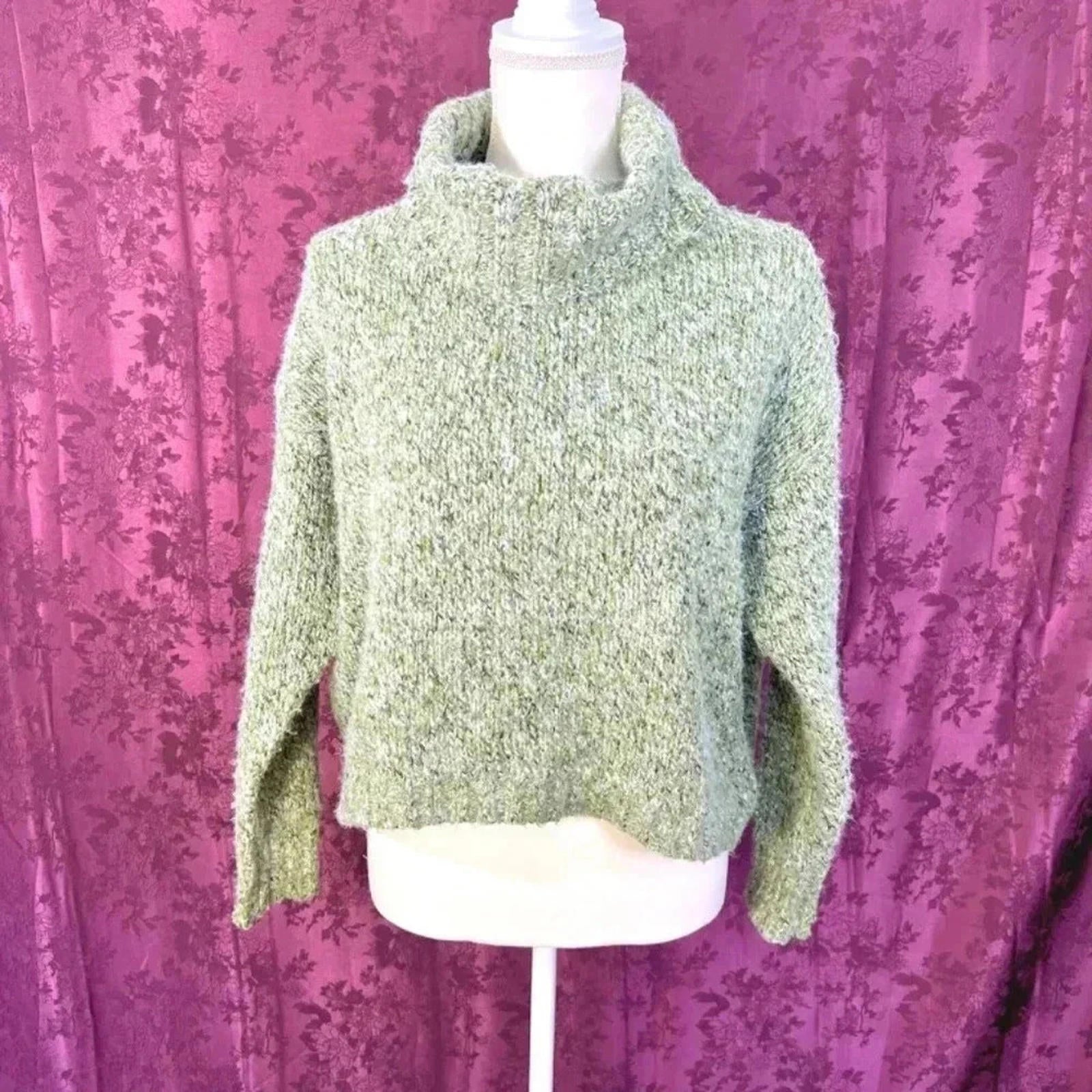 Bohme Green White Turtleneck Mock Neck Knit Sweater Women's Size XS by Hot Girl Secondhand