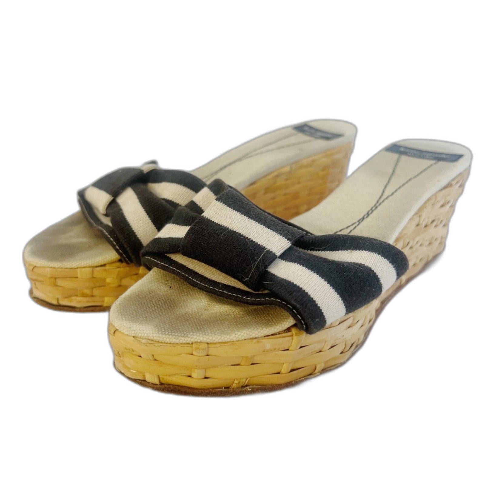 Kate Spade Women's Woven Platform Sandal Black White Striped Bow Size by Hot Girl Secondhand