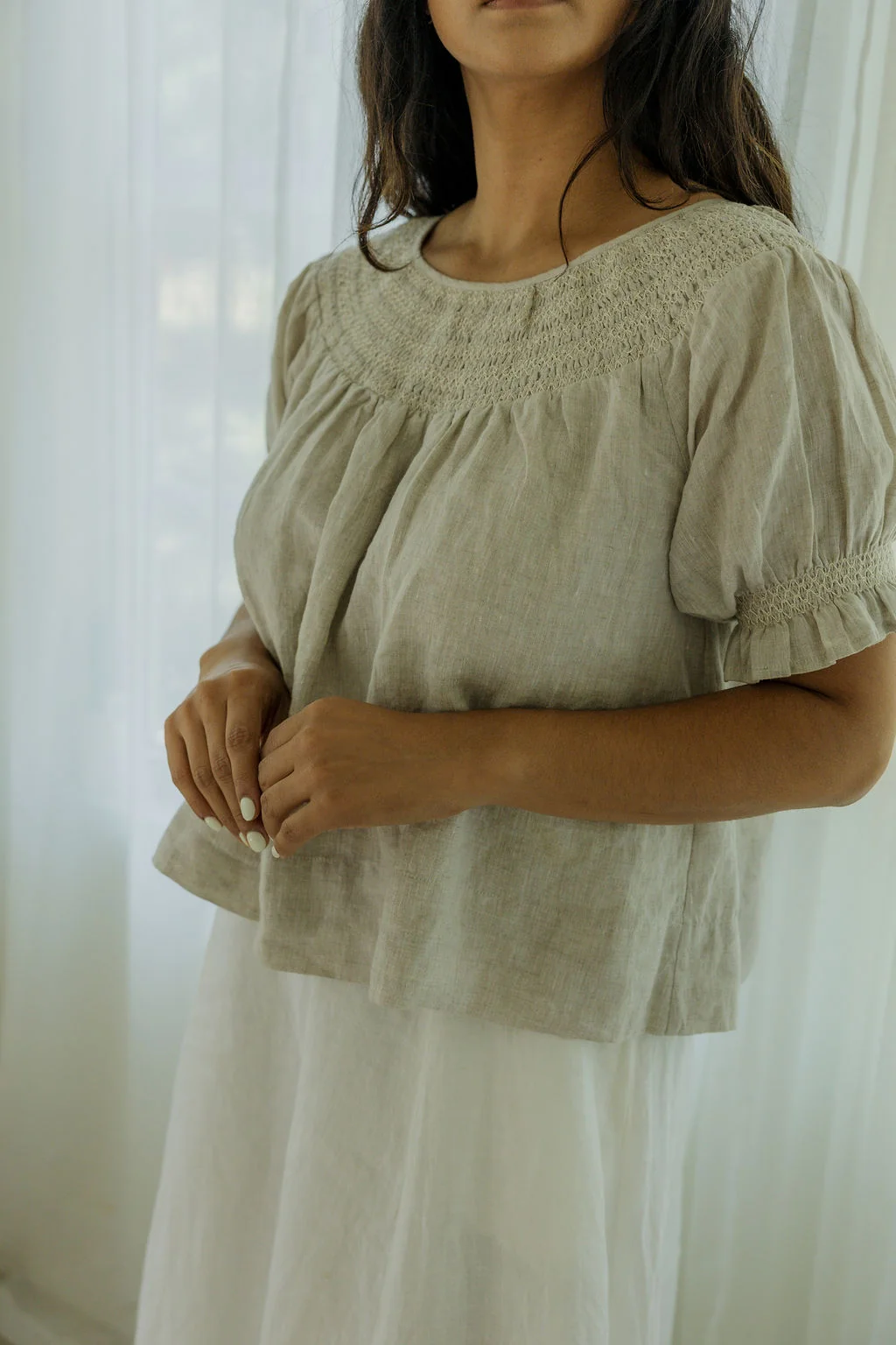 Elle Blouse - Oatmeal 100% Linen by Road to Rodanthe