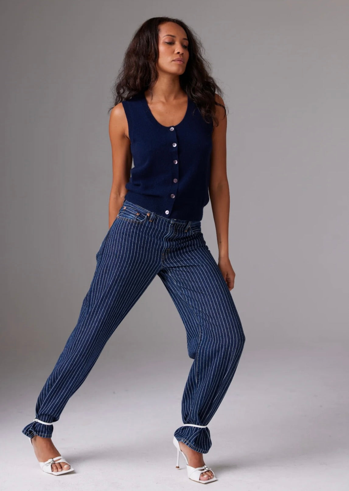 Aly Button Tank Cardigan in Navy by Sierra Deene