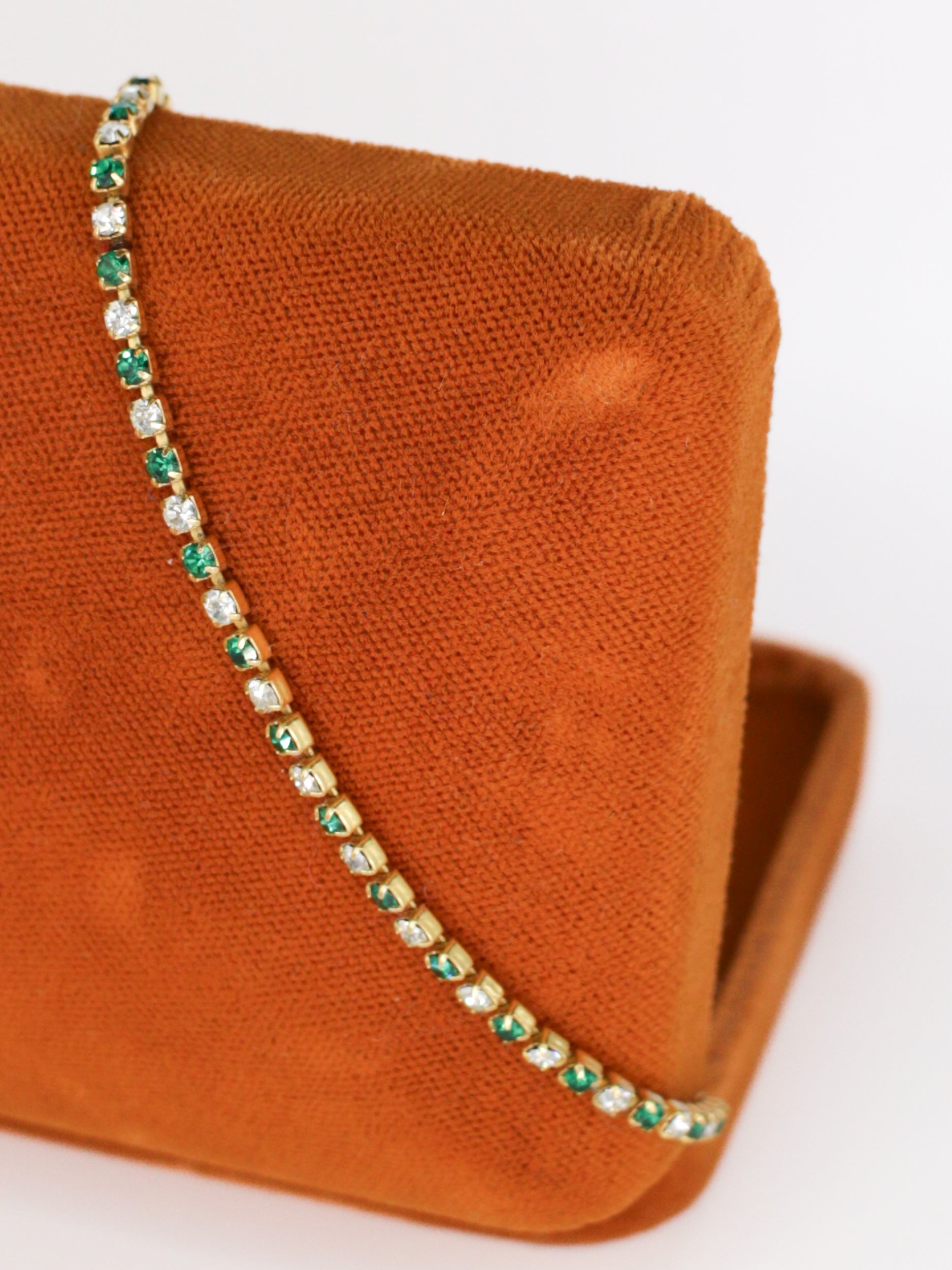 Vintage Green And Clear Rhinestone Tennis Bracelet Made In USA by Northern Grip